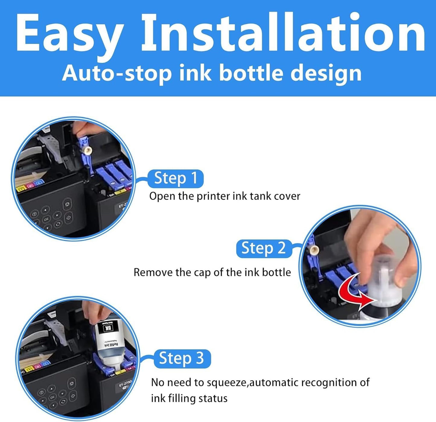 LCL Compatible Ink Refill Bottles Replacement for 522 T522 Ink Compatible with EcoTank ET-2800 ET-2803 ET-2810 ET-2811 ET-2820 ET-2840 ET-2710 ET-2720 ET-2400 ET-4700 ET-4800 ET-4810 ET-1110 (2C2M2Y)