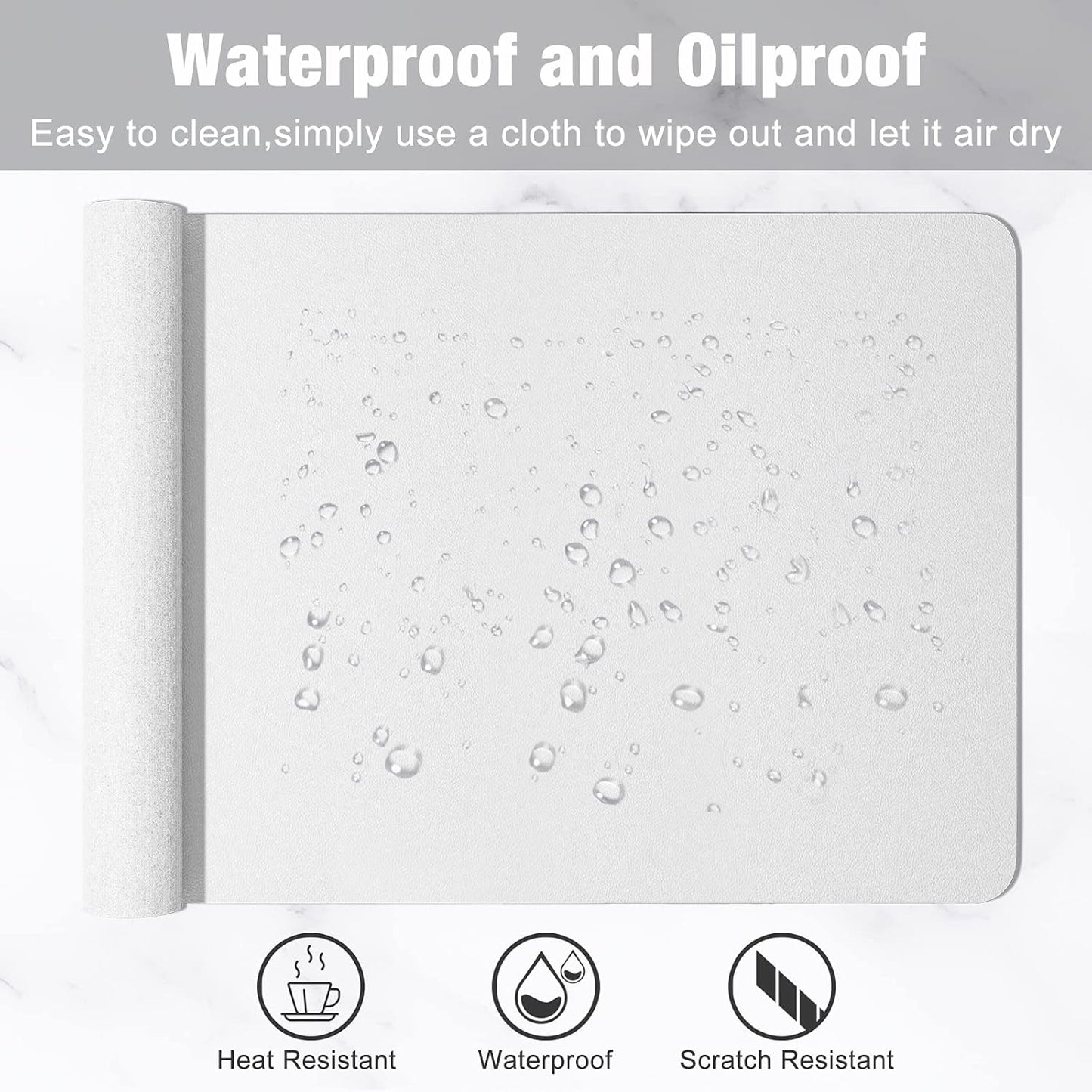 Hsurbtra Desk Pad, 30" x 14" PU Leather Desk Mat, XL Extended Mouse Pad, Waterproof Desktop Blotter Protector, Non-Slip Ultra Thin Large Laptop Keyboard Writing Mat for Office Home, White