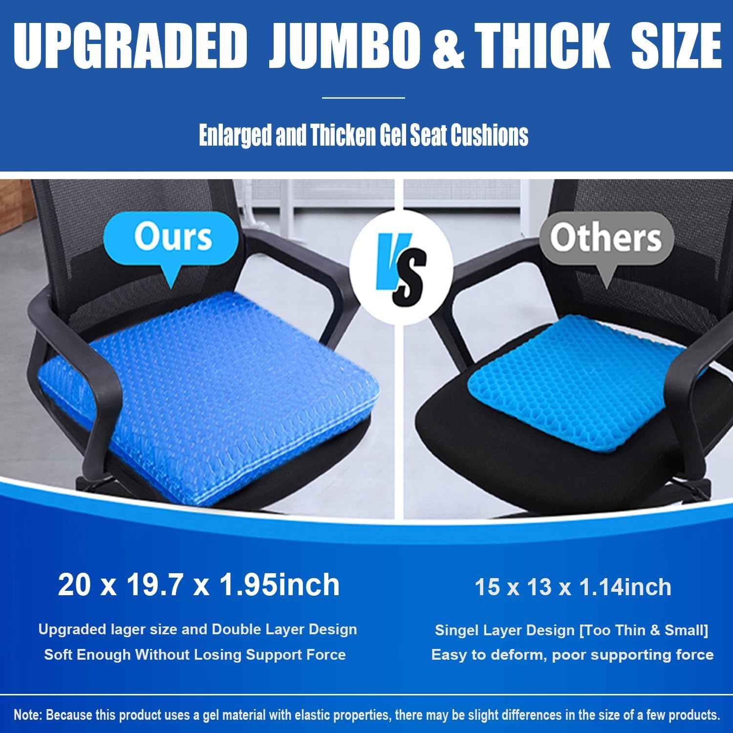 20" Gel Seat Cushion for Long Sitting Pressure Relief(Jumbo&Thick) - Wheelchair Cushion for Pressure Sores - Back, Sciatica & Tailbone Pain Relief Cushion- Non-Slip Butt Pillow for Office, Home, Car