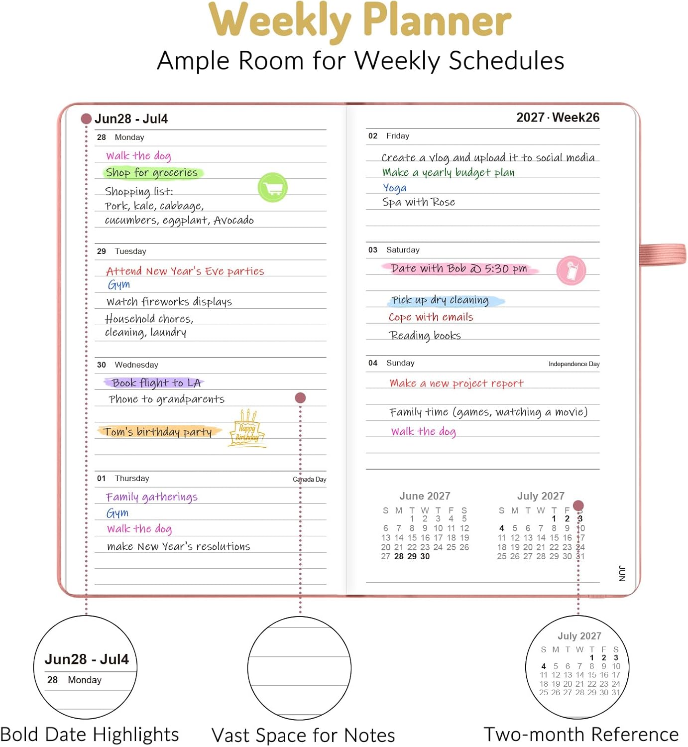 Forvencer Pocket Planner 2026-2027, Weekly Monthly Planners for Purse, 3.5" x 6", July 2026-June 2027, Cute Small Daily Academic Calendar, Elastic Band, Hardcover Agenda for Women, Teacher