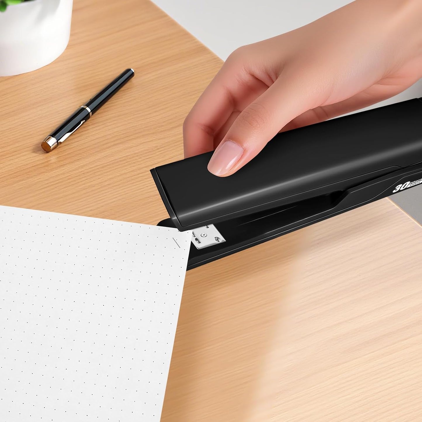 Metal Stapler with 830 Staples, Office Stapler, Staplers for Desk, 30 Sheet Capacity, Non-Slip, Black