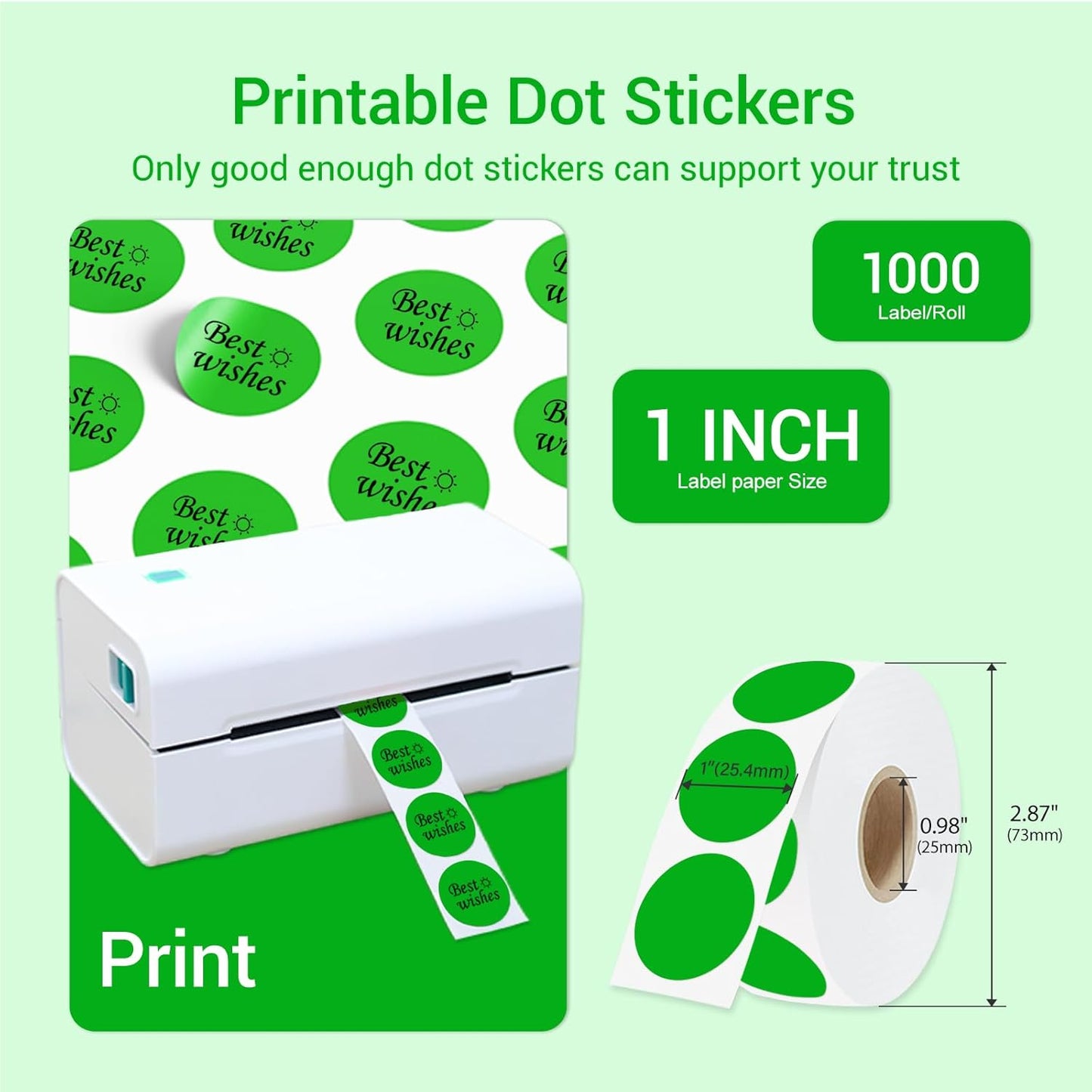 1 Inch Circle Dot Stickers 1000 PCS Color Coding Thermal Labels Dots Writable Printable Small Round Stickers for Office, Classroom, Inventory, Garage, Organizing Storage, DIY, Green