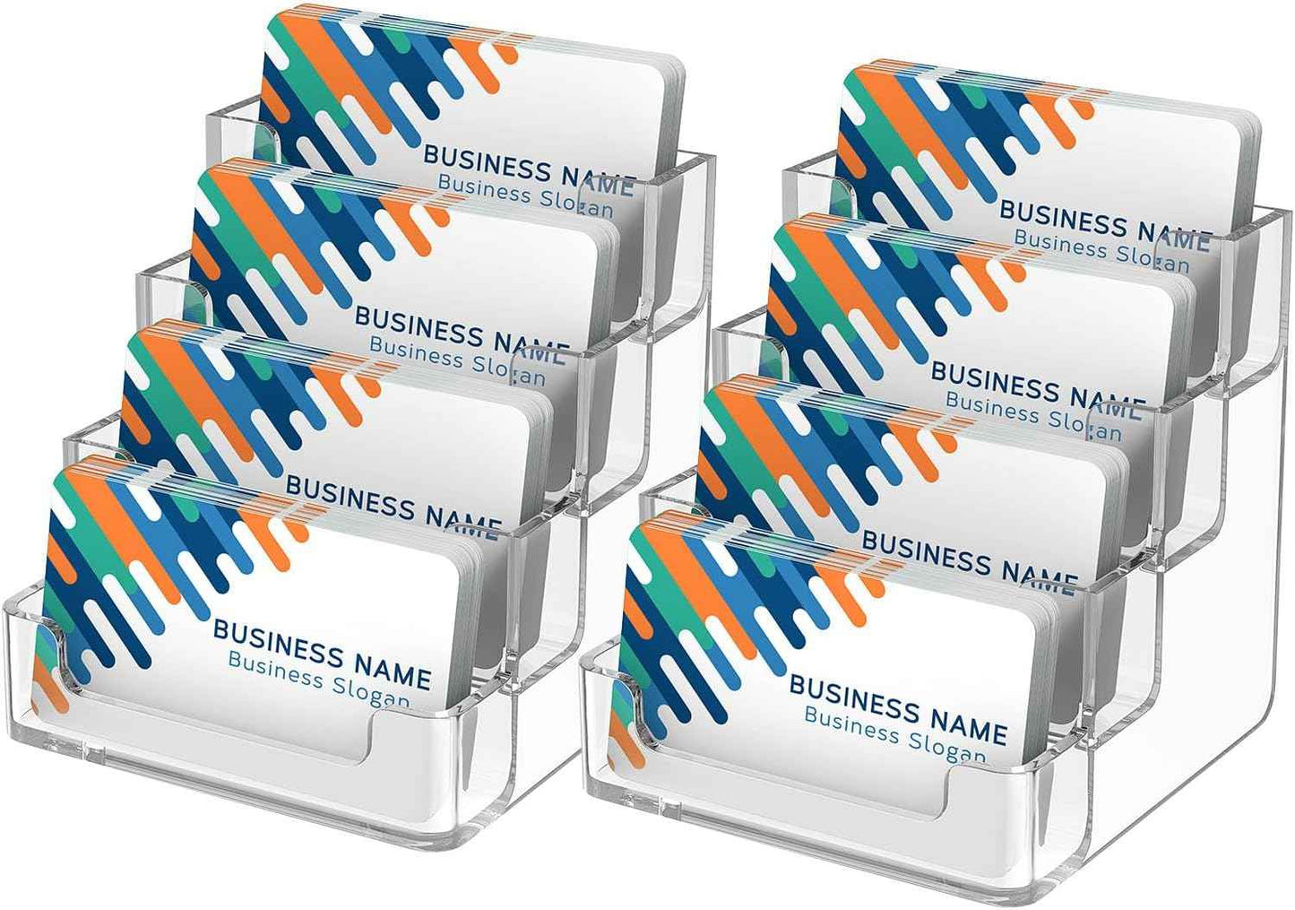 MaxGear Clear Business Card Holder, Acrylic Business Card Stand for Desk with 4 Tier, Clear Plastic Cards Display Holder for Exhibition, Home and Office, 320 Cards Capacity, 4 Pocket, 2 Pack