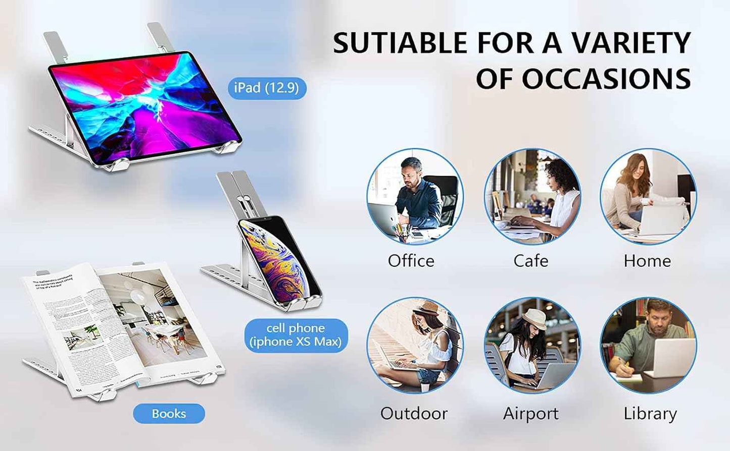 Laptop Stand, Adjustable Aluminum Foldable Portable Holder, Upgrade Whole Anti-Slip Silicone Pad, Laptop Riser for Desk Compatible with MacBook Air Pro/iPad, Lenovo and More 10-15.6” Tablets