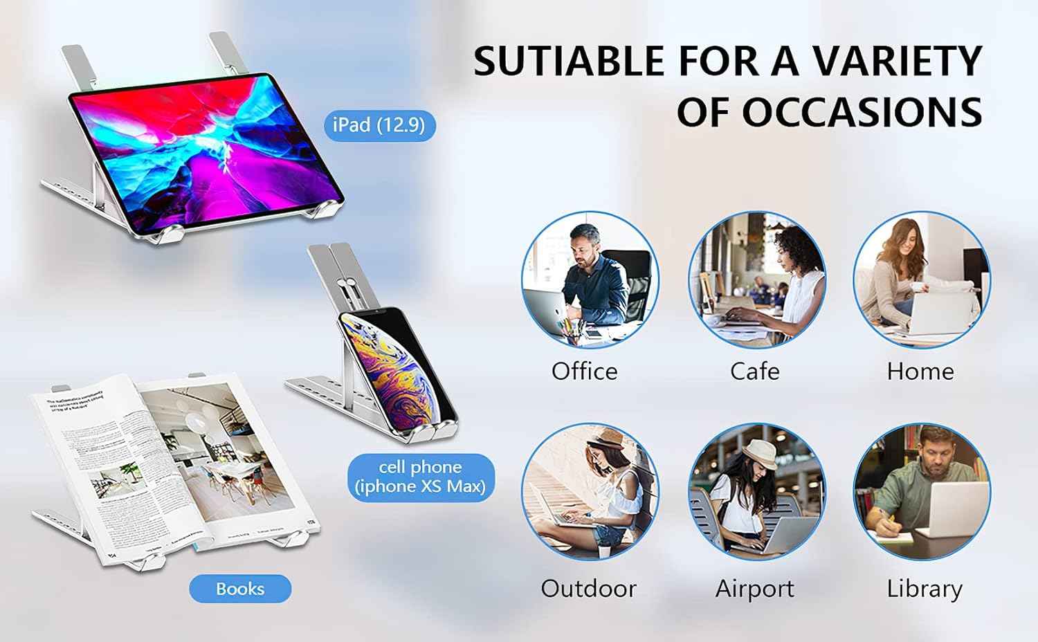 Laptop Stand, Adjustable Aluminum Foldable Portable Holder, Upgrade Whole Anti-Slip Silicone Pad, Laptop Riser for Desk Compatible with MacBook Air Pro/iPad, Lenovo and More 10-15.6” Tablets