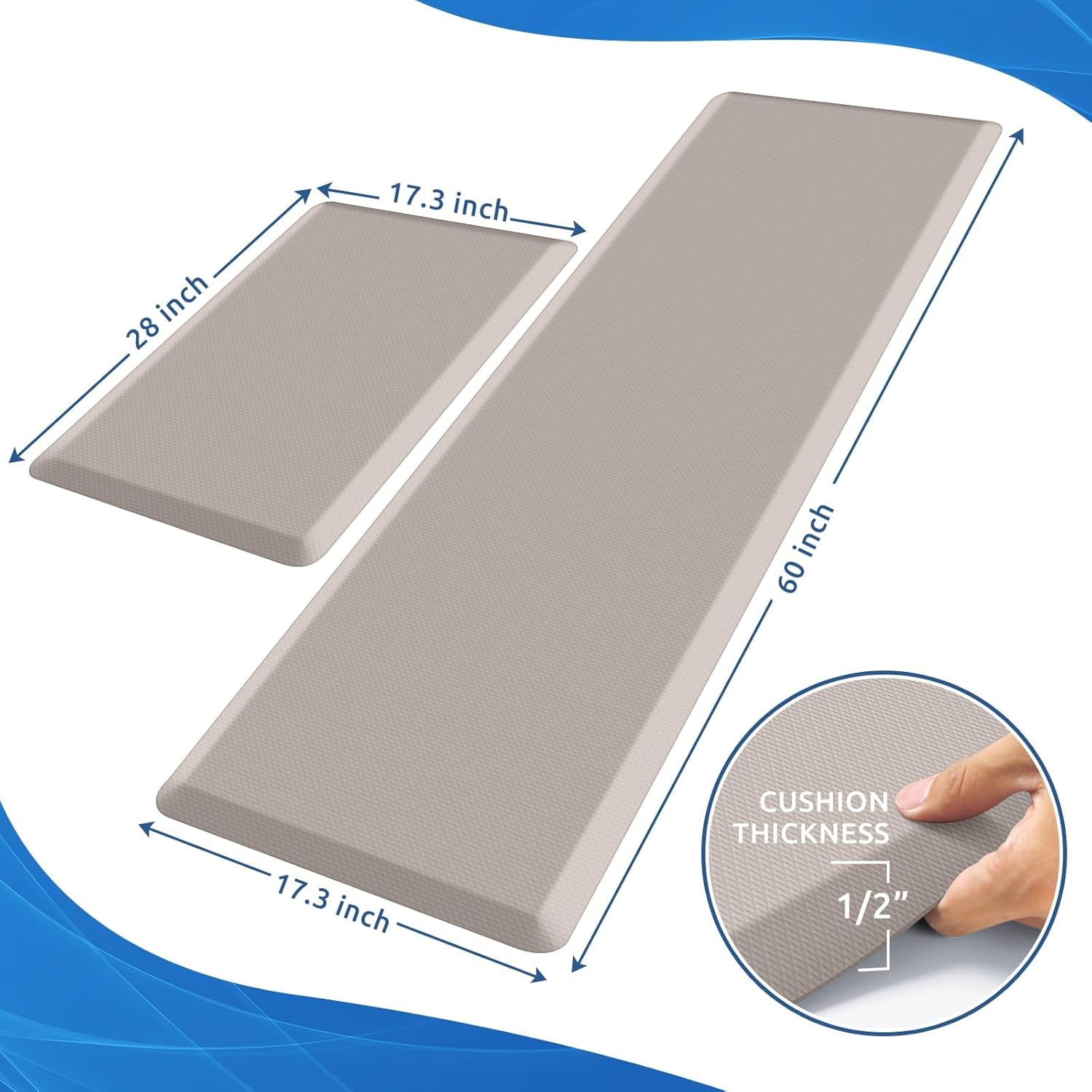 KitchenClouds 2PCS Kitchen Rugs Cushioned Anti-Fatigue Non-Slip Waterproof Kitchen Mat Comfort Foam Standing Mat for Floor Office Sink Laundry (Khaki) - Lumora Desk