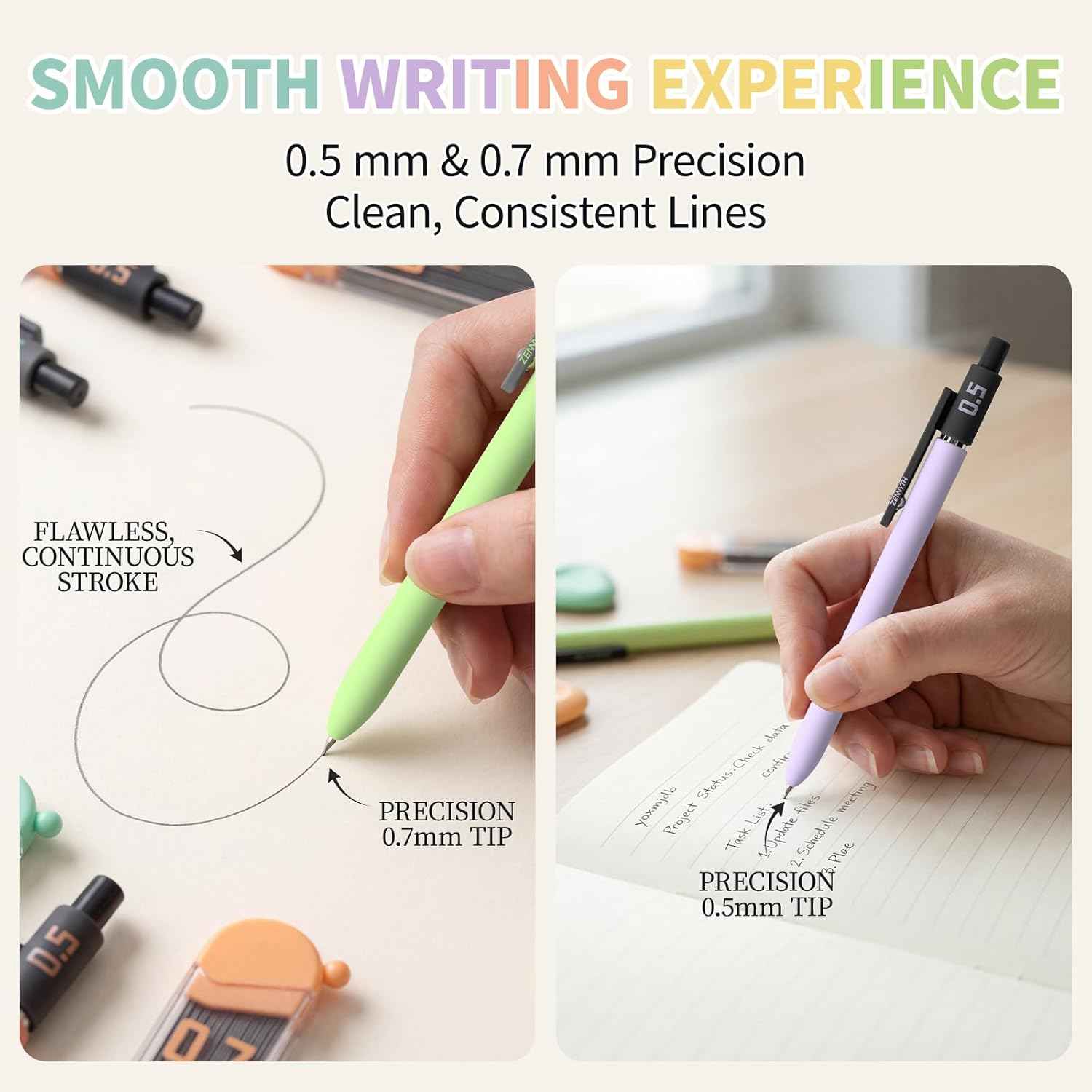 Cute Aesthetic Mechanical Pencil Set, 0.5 Mechanical Pencil & 0.7 Mechanical Pencils, Pastel Pencil Set with Lead Refills, Erasers and Storage Case for School Supplies, Note Taking and Drawing