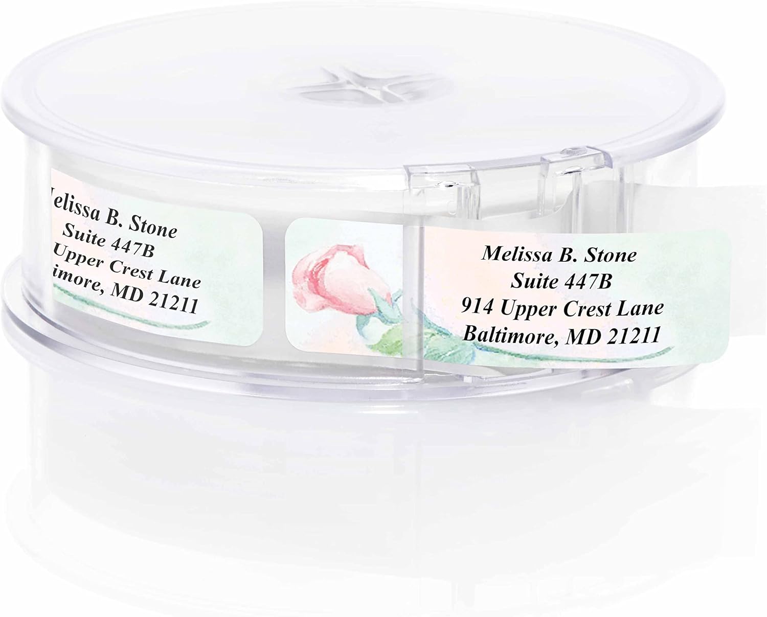 Soft Rose Watercolor Designer Rolled Address Labels with Elegant Plastic Dispenser - Lumora Desk