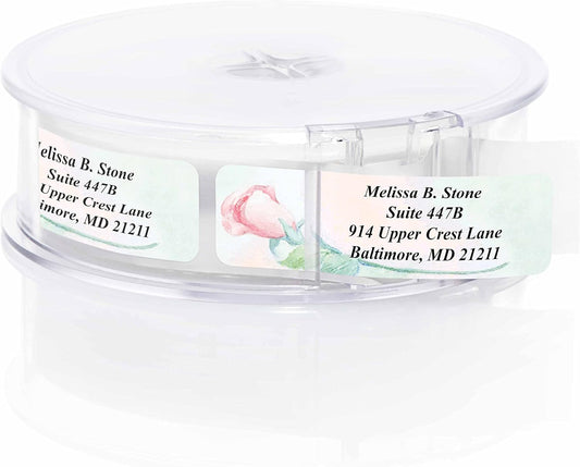 Soft Rose Watercolor Designer Rolled Address Labels with Elegant Plastic Dispenser - Lumora Desk