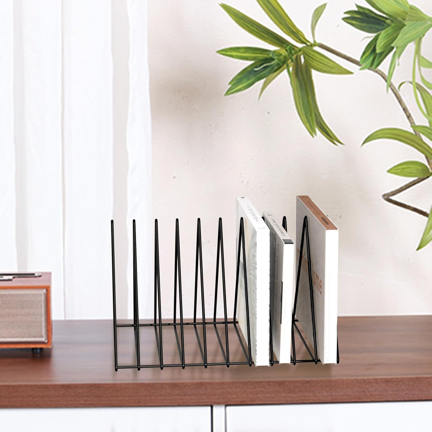Urban Deco Triangle Desk Organizer - Metal Wire Magazine Holder, 10 Sections, Decorative File Folder Organizer, Vinyl Record Storage, Office File Holder - Black