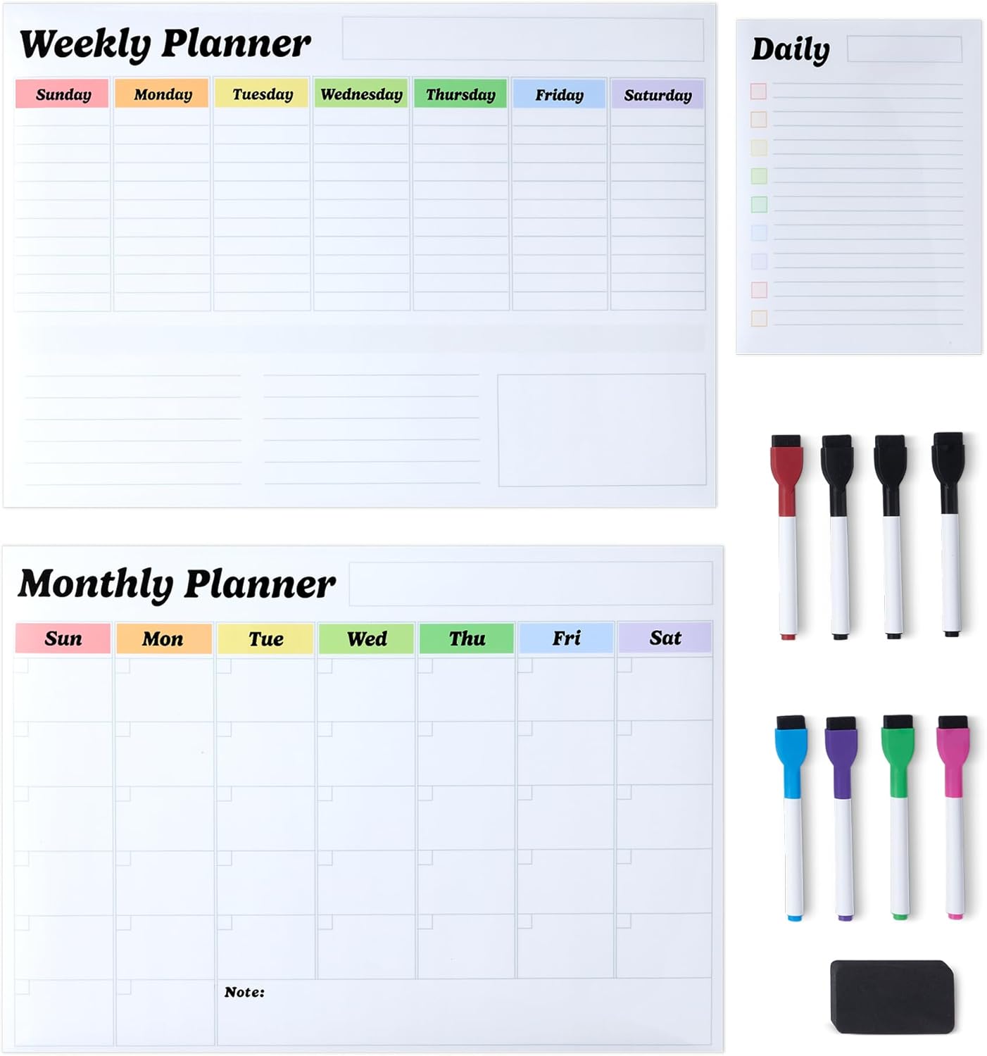 Amazon Basics Magnetic Dry Erase Calendar Whiteboard Set (3-Pack) for Fridge, 8 Markers and Eraser - Lumora Desk