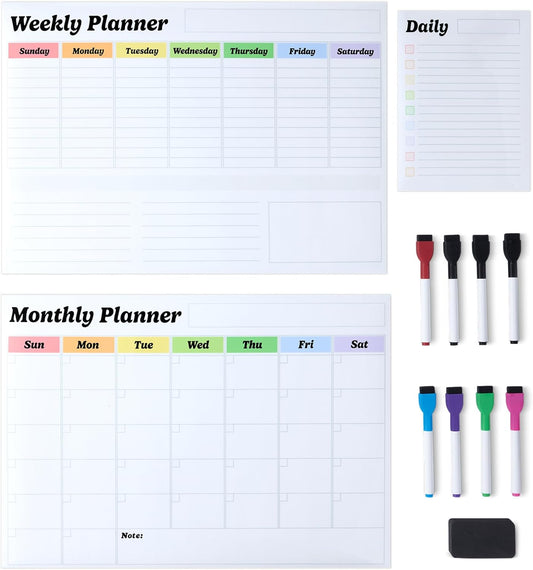 Amazon Basics Magnetic Dry Erase Calendar Whiteboard Set (3-Pack) for Fridge, 8 Markers and Eraser - Lumora Desk