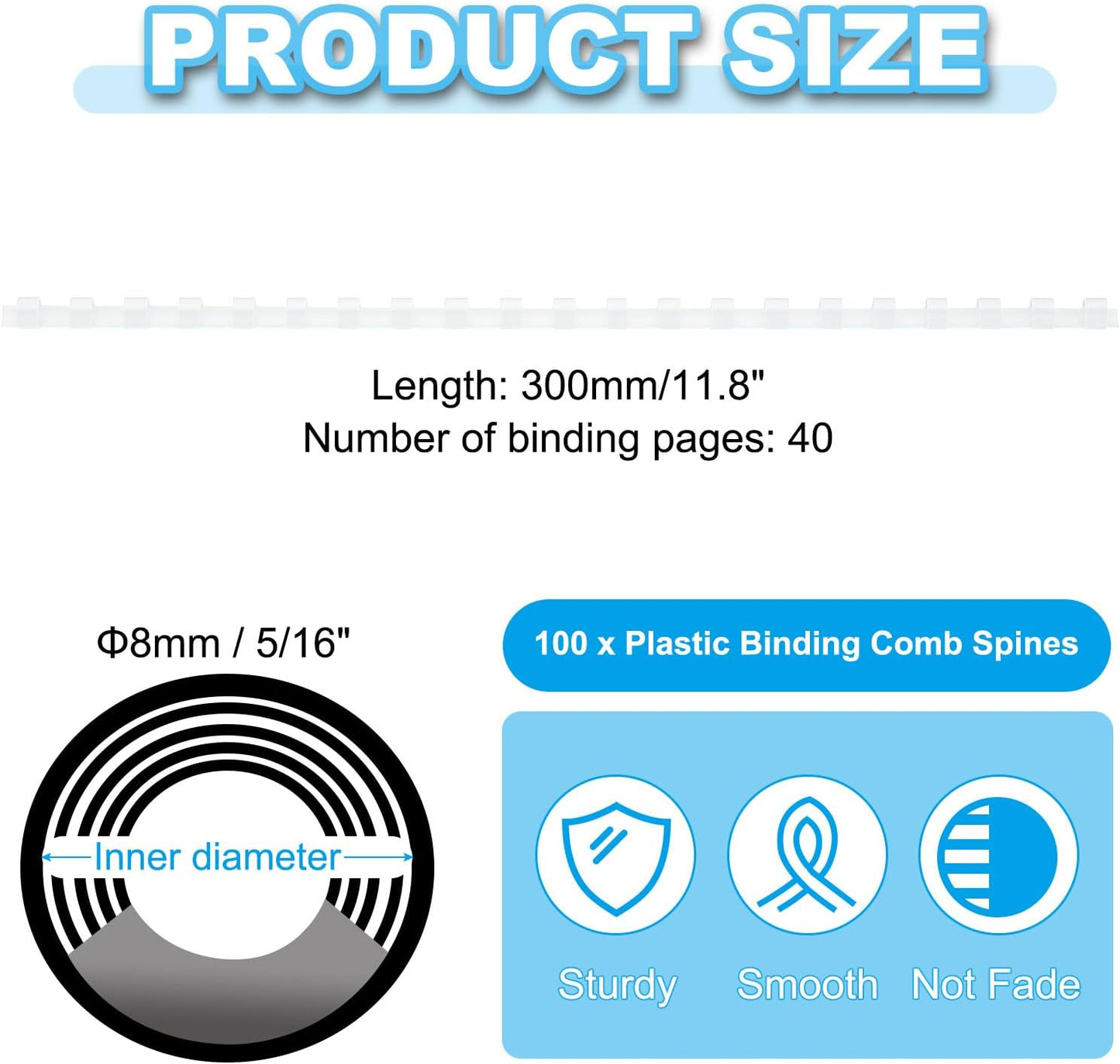 PATIKIL 8mm (5/16") Plastic Binding Combs, 100 Pcs 21 Rings Comb Binding Spines 40 Sheet Capacity Letter Size for Binding Paper Sheets, White