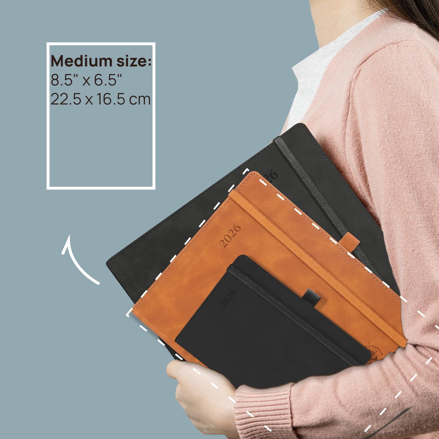 POPRUN Weekly Planner 2026 (Medium 6.5" x 8.5") Calendar 12 Months Notebook with Horizontal Layout, Leather Soft Cover, Monthly Tabs, Inner Pocket, 100GSM Thick Paper, Pen Holder - Claret