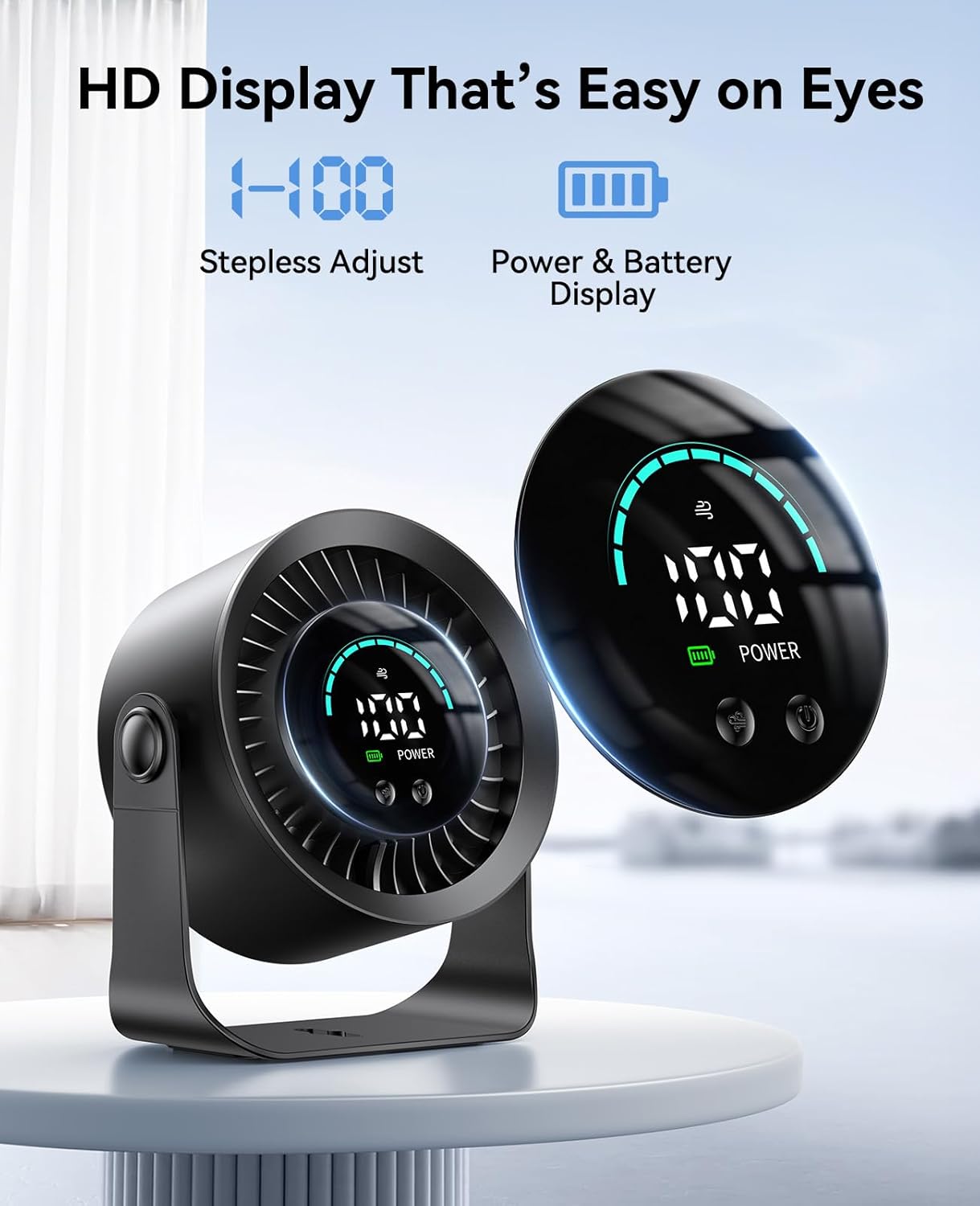 DIGIX Rechargeable USB Desk Fan for Bedroom, 100 Speeds, 360° Rotation, Wall Mounted Design Small Portable Table Fan with LED Display, Quiet Personal Desktop Cooling Fans for Home Office (Black)