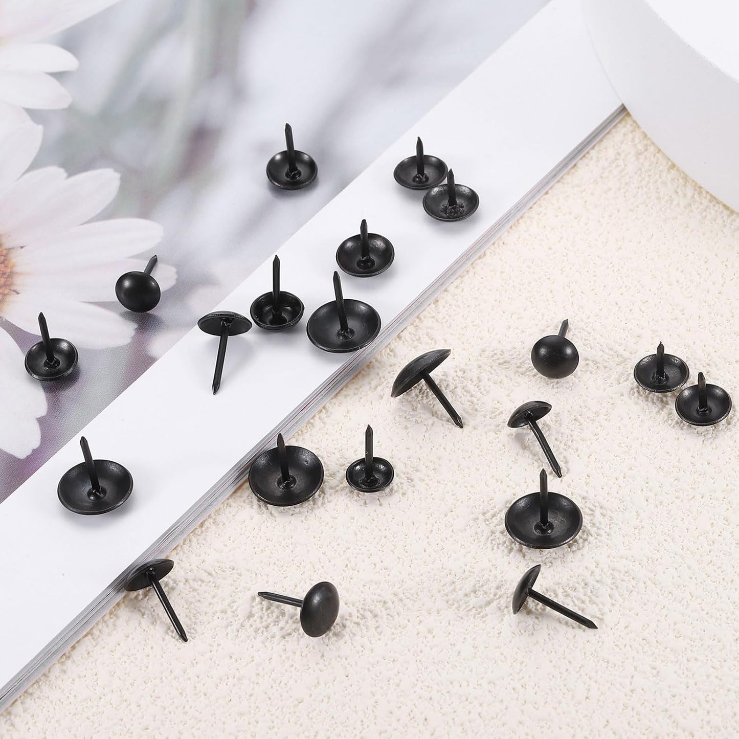 uxcell 100 Pcs Upholstery Tacks, 7 x 13mm Round Head Upholstery Nails Pins Vintage Decorative Furniture Tacks for Chairs Sofas Beds DIY Project, Black