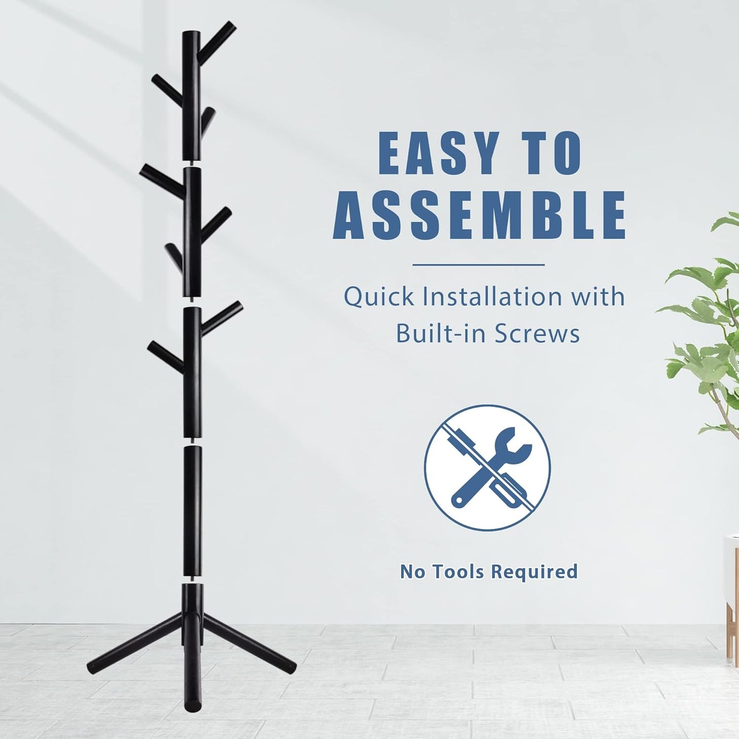 Haddockway Wooden Coat Rack Stand with 8 Hooks New Zealand Pine 3 Adjustable Coat Standing Tree Easy Assembly for Coats, Hats, Scarves and Handbags for Entryway, Hallway, Bedroom, Office,2 PCS - Lumora Desk