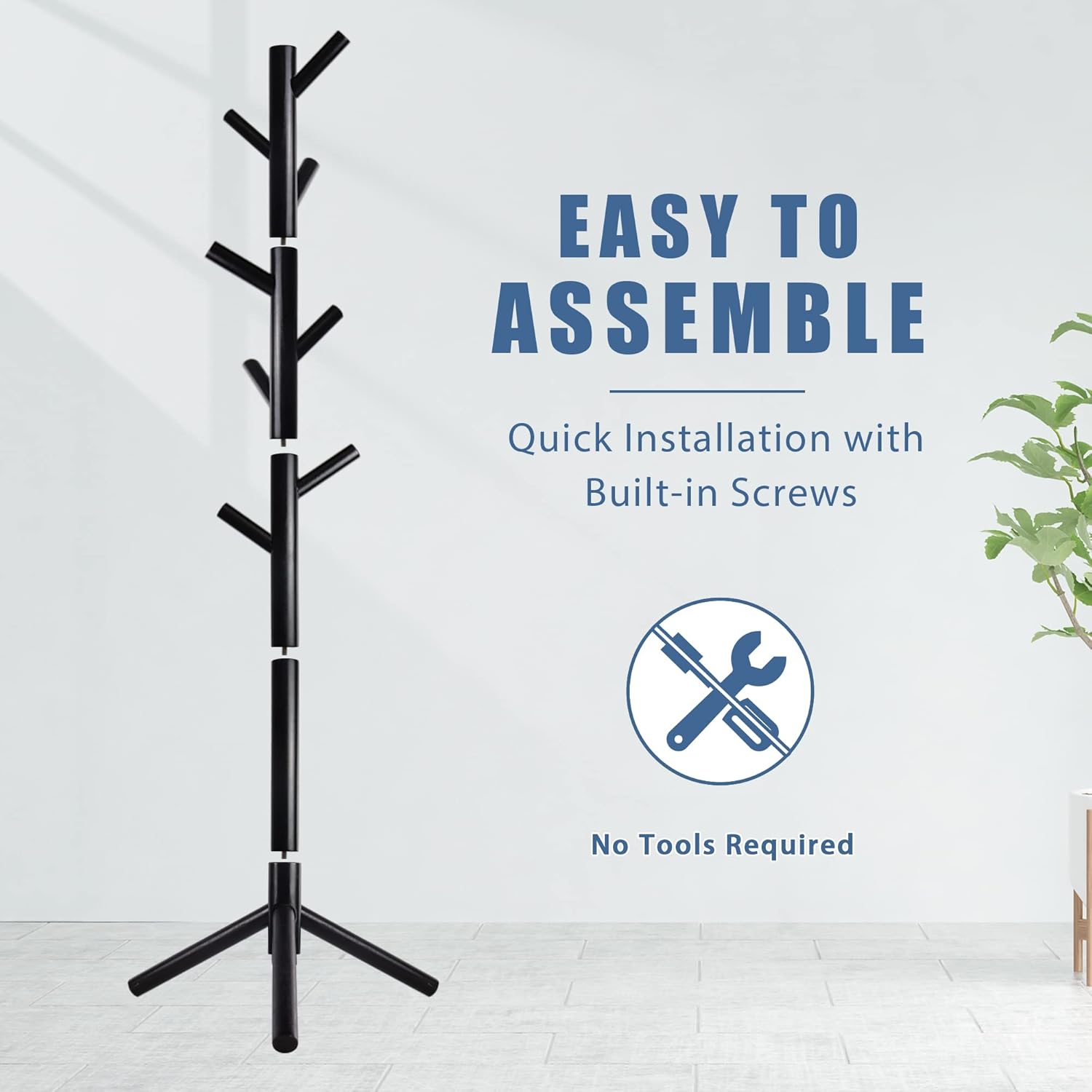 Haddockway Wooden Coat Rack Stand with 8 Hooks New Zealand Pine 3 Adjustable Coat Standing Tree Easy Assembly for Coats, Hats, Scarves and Handbags for Entryway, Hallway, Bedroom, Office - Lumora Desk