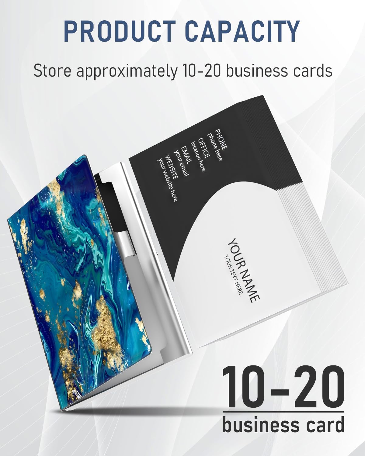 Business Card Metal Slim Organizer, Professional Stainless Steel Square Pocket Wallet for Office Workers, Compact and Portable for Pockets (Dark Blue Marble)