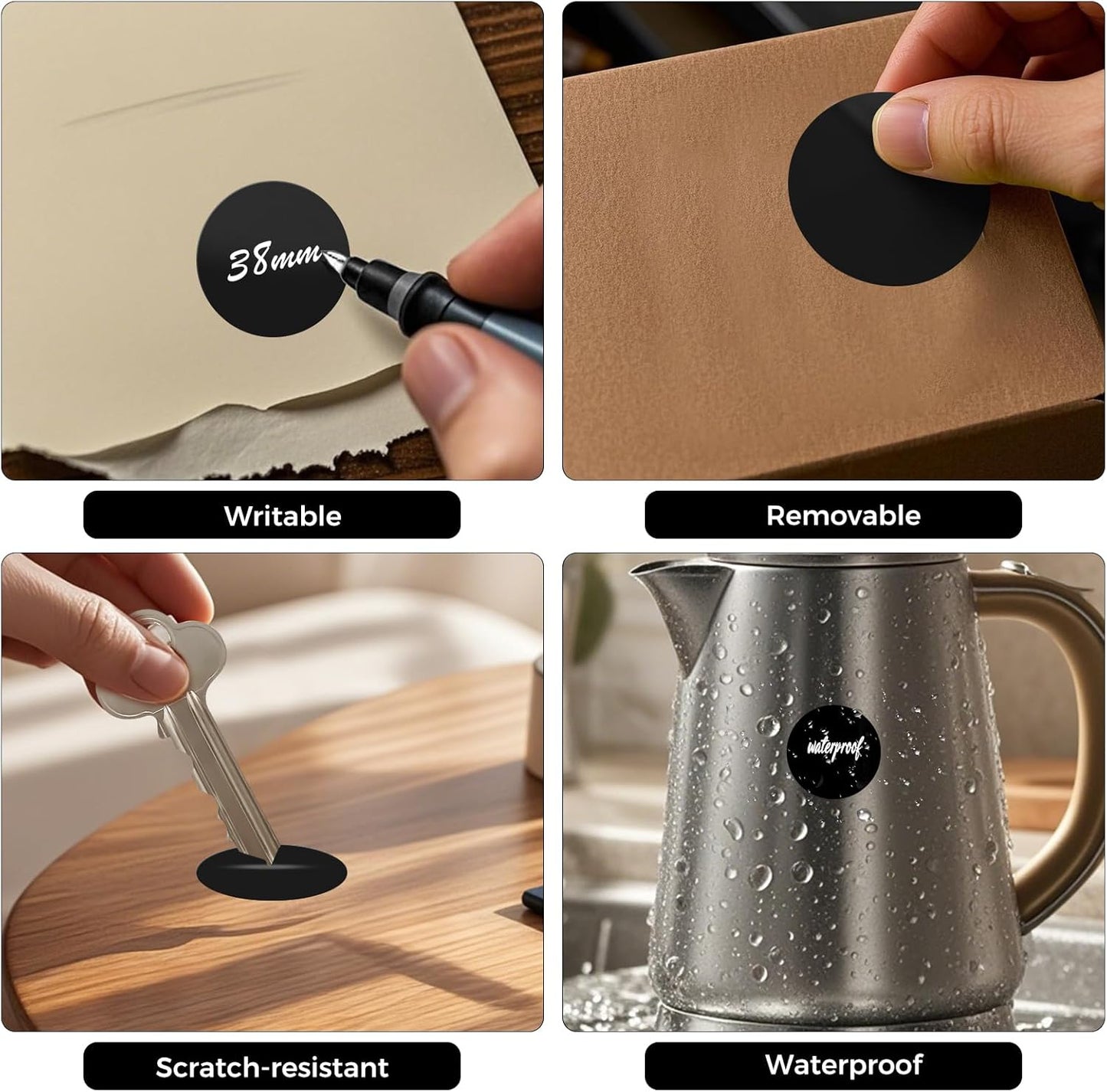 1000 PCS Circle Dots Stickers 1.5 Inch Vinyl Black Round Labels Removable Waterproof Color Coding Sticker Roll for Inventory Office Classroom