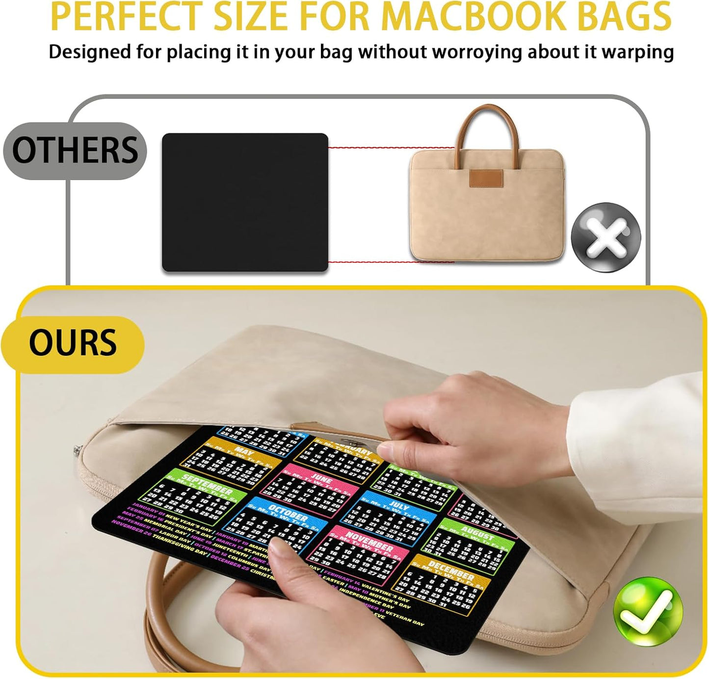 2026 Calendar Mouse Pad, 9.5 x 7.9 Inch, Non-Slip Rubber Base, Computer Laptop Office Desk Accessory, Black Background with Colorful Months, 3 Pack