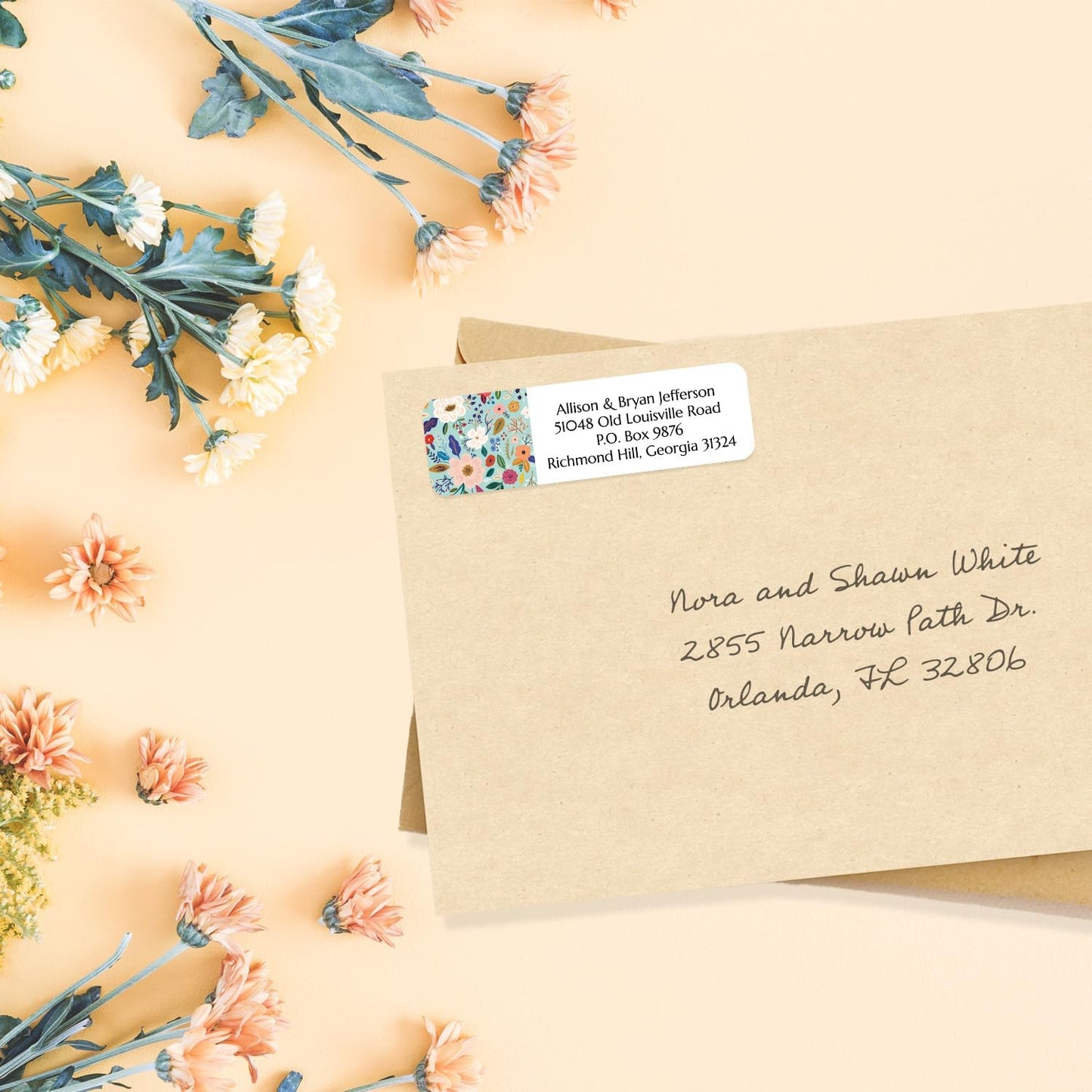 Multi-Floral Print Rolled Address Labels / 250 Personalized Return Address Labels/Designer Address Stickers in Elegant Plastic Dispenser - Lumora Desk