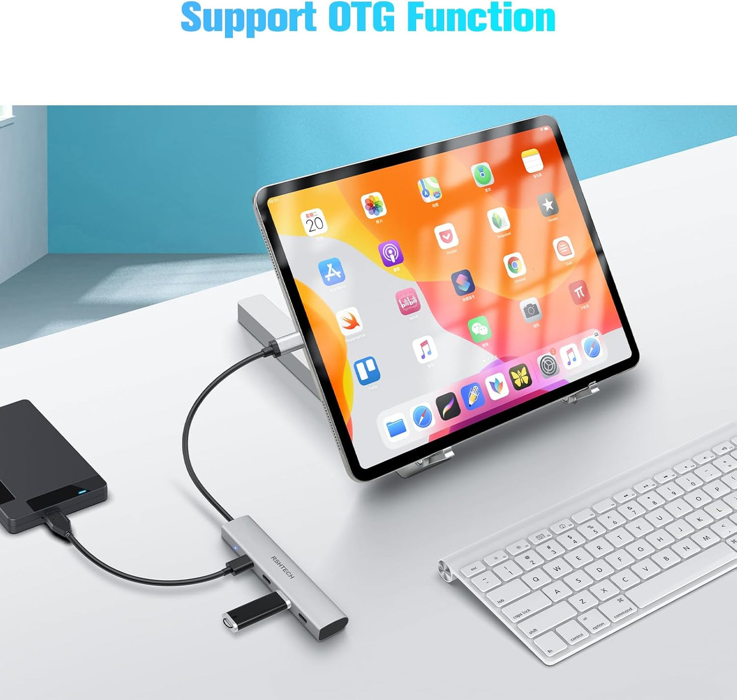 USB C Hub 10Gbps RSHTECH 4-Port USB C to USB-C 3.2 Gen 2 Dongle, Portable USB C Multiport Adapter for Thunderbolt/Type C Laptop and More, Gray (RX04)