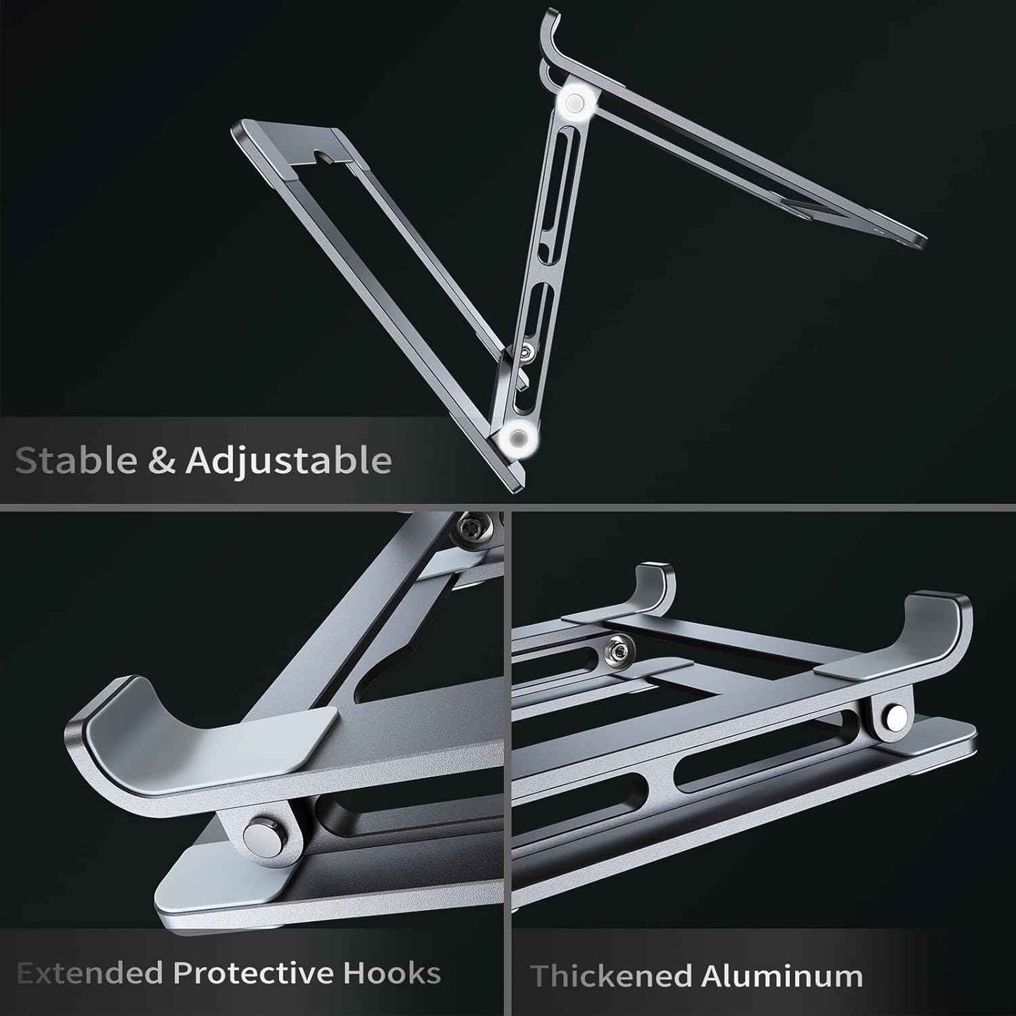 Laptop Stand for Desk - Adjustable Laptop Holder, Portable Laptop Riser with Multi-Angle Height Adjustable Computer Stand for MacBook Air/Pro and More Notebooks 10-17.3" - Grey