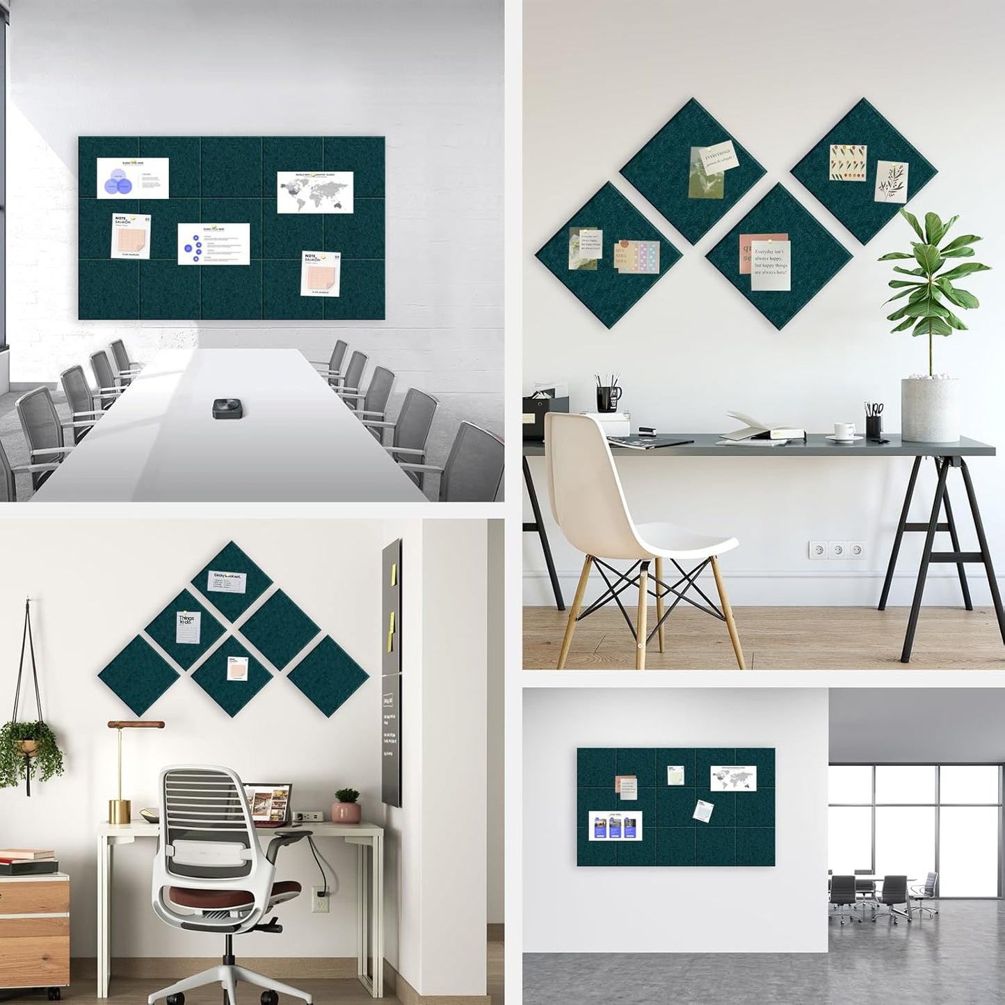 Large Cork Board for Office Wall Decor,48"x36"-12 Pack Felt Wall Tiles with Safe Removable Adhesive Tabs, 1/2" Thick, Felt Bulletin Board Pin Board Cork Boards for Walls - Dark Green