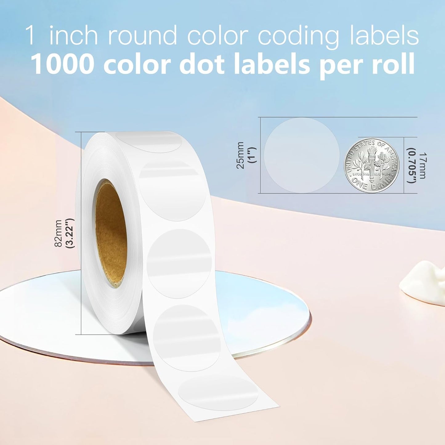 1 Inch Round Color Coding Labels, 1000 Dots Per Roll Transparent Color Coded Dot Stickers, Round Color Dot Labels for Organizing, Filing, and Storage