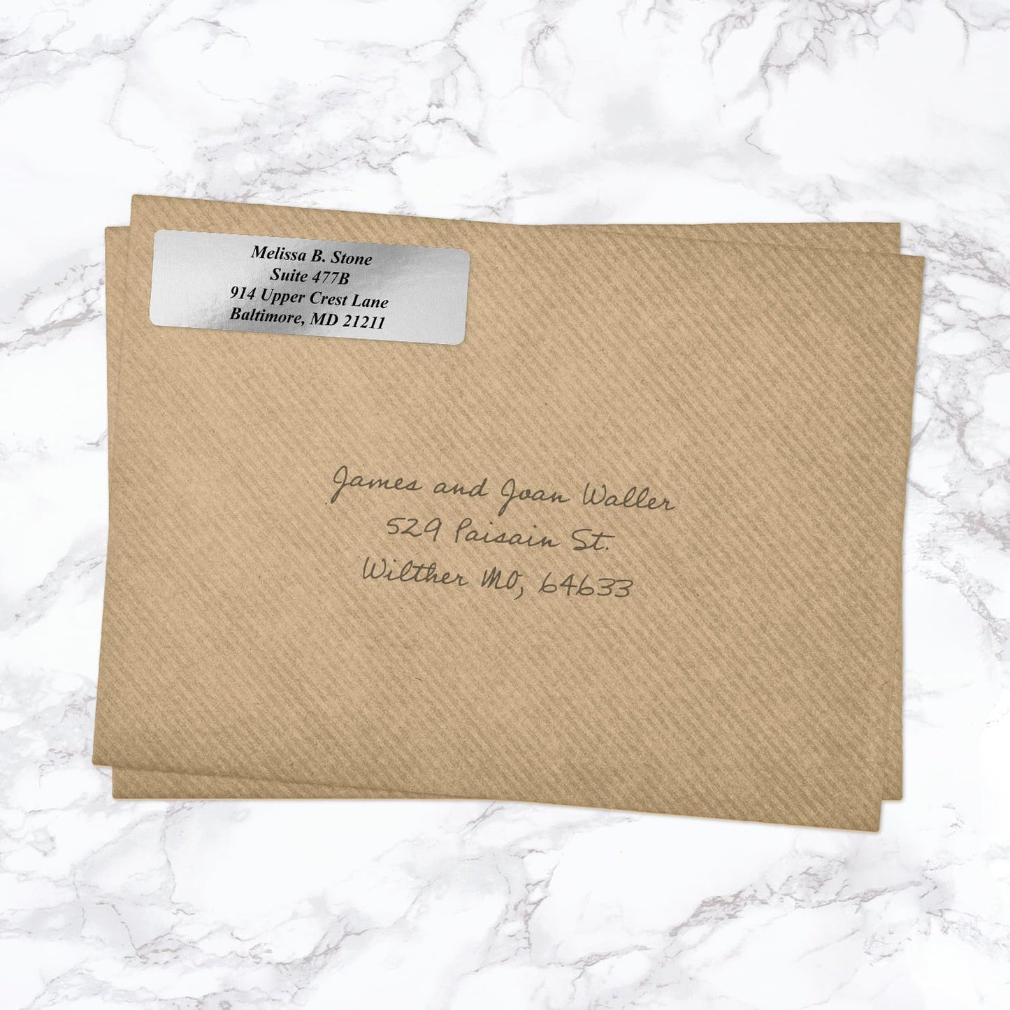 Silver Foil Personalized Return Address Labels Without Dispenser - Roll of 250 Custom Stickers - Lumora Desk