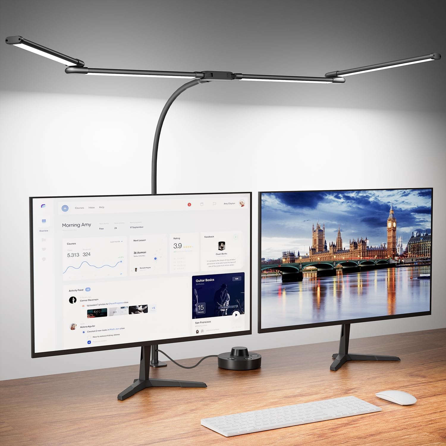 LED Desk Lamp with Clamp, 24W Ultra Architect Desk Lamp for Home Office, Stepless Dimming & Adjustable Gooseneck, Eye-Caring Light with USB Adapter for Reading, Study, Multi-Screen Setup (Black) - Lumora Desk
