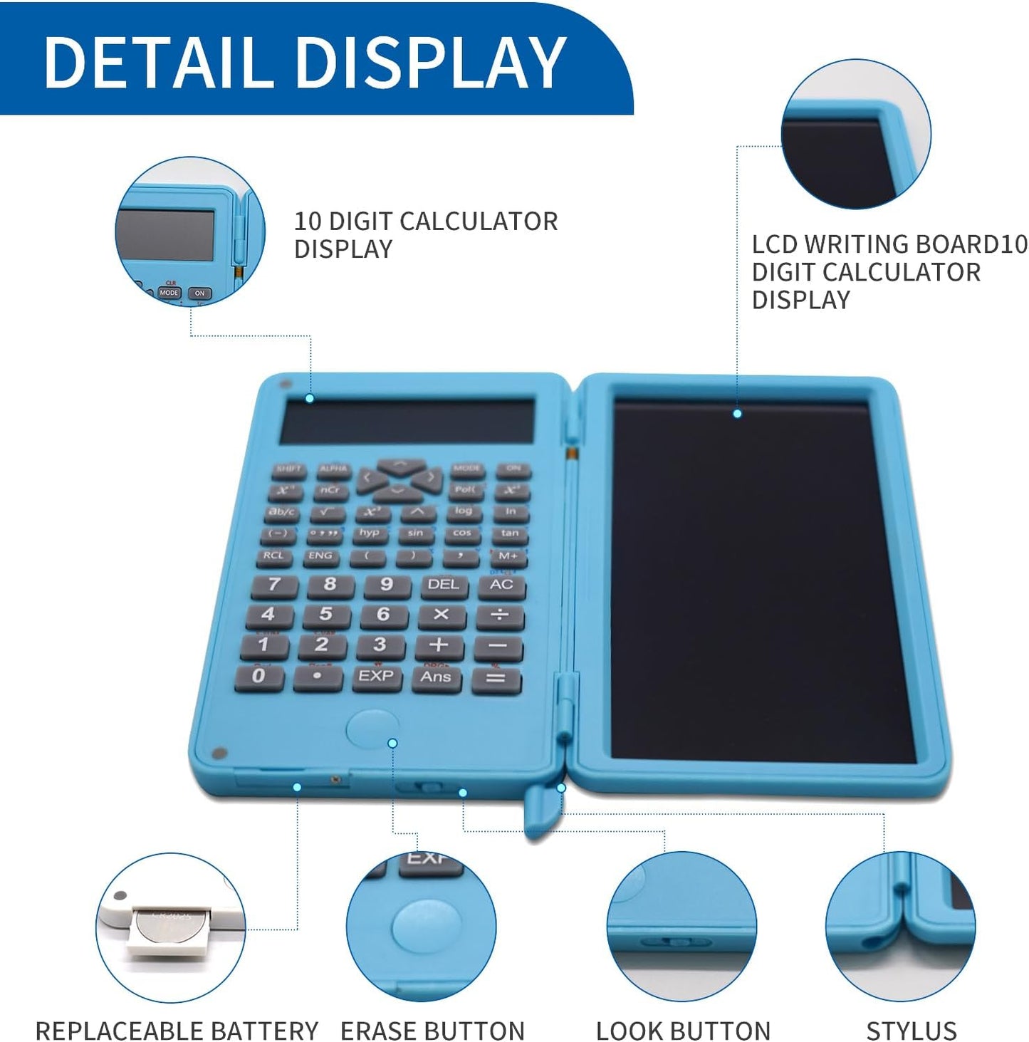 Basic Calculator Notepad with 6.5 Inch LCD Writing Tablet, Rechargeable, Lock Button and E-Pen,12 Digit Display, Also Inkless Drawing/Memo Pads/Planning Boards, Hand-held for Daily and Basic Office