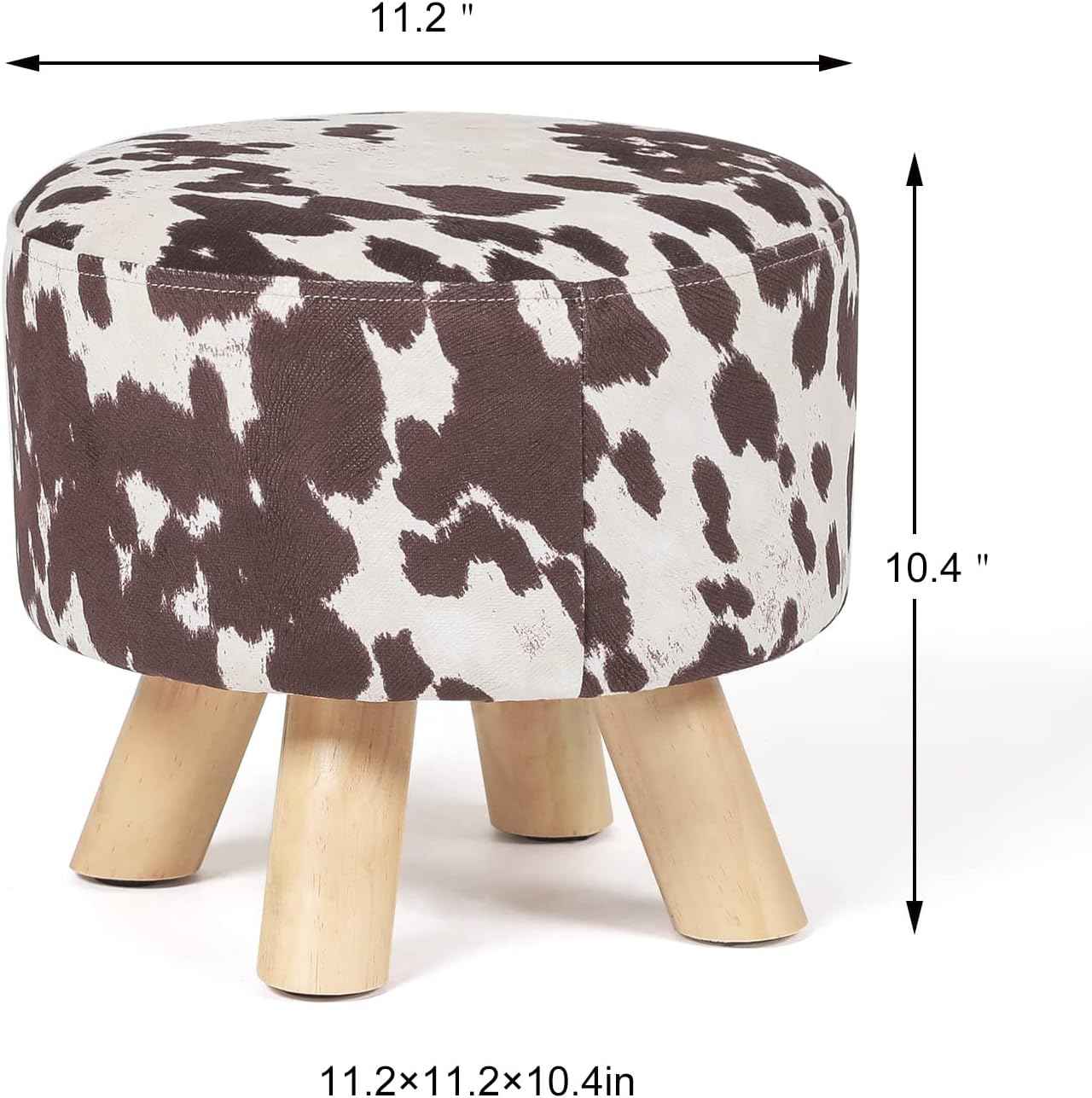 Homebeez Round Ottoman Stool Velvet Foot Rest, Small Footstool with Non-Skid Legs (Brown Cow)