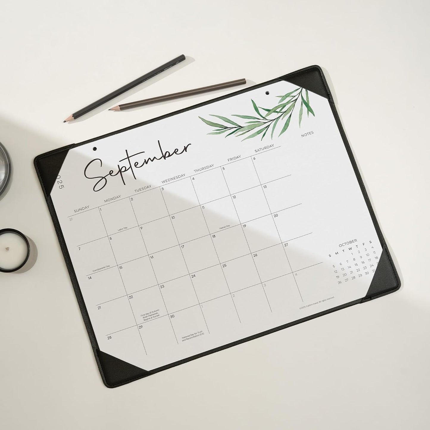 Cabbrix Desk Calendar 2025-2026 with Desktop Mat, 15" x 12" Desk Calendar July 2025 to June 2026, Academic Monthly Calendar for Home Office School Planning, Greenery