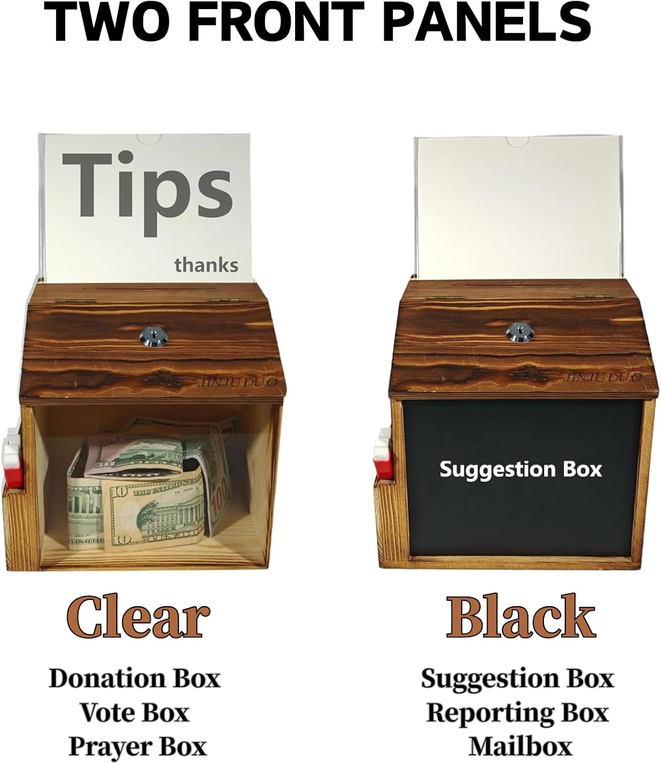 Wood Suggestion Box with Lock & Keys, Locking Donation Box with Removable Chalkboard & Acrylic Sign Holder - Wall Mounted Prayer/Comment Boxes for Church, Office, Wedding