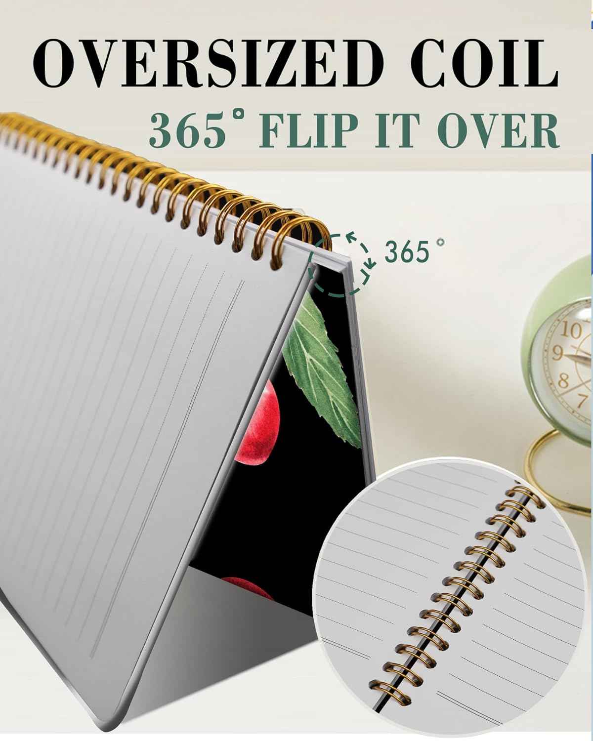 Spiral Journal Notebook,A5 Hardcover Lined Journals for Women Girl 6 x 8.3 in,120 Pages Thick Paper,Cute College Ruled Writing Notebook for Gifts Office Work School(Watercolor Cherry Berry)