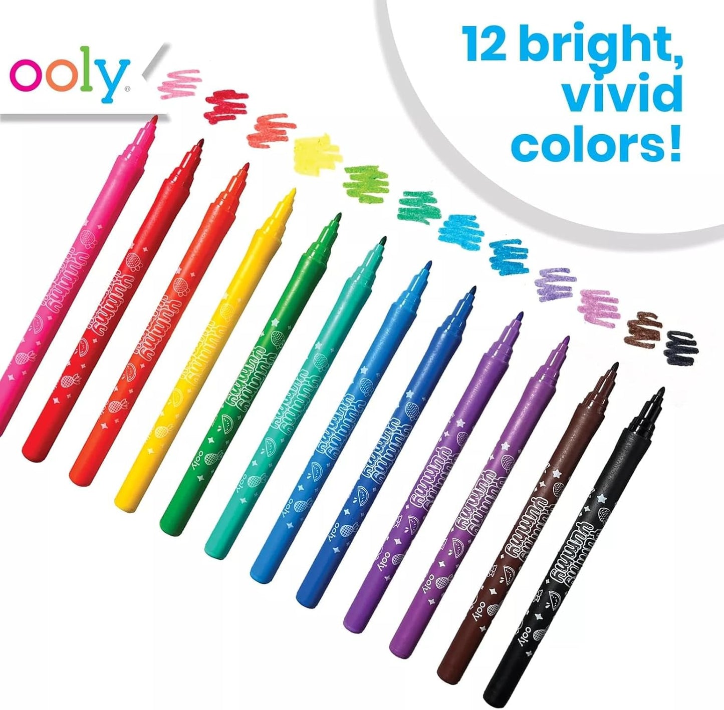 Ooly Yummy Yummy Scented Washable Markers Set of 12 - Scented Markers in 12 Classic Colors, Back to School Supplies