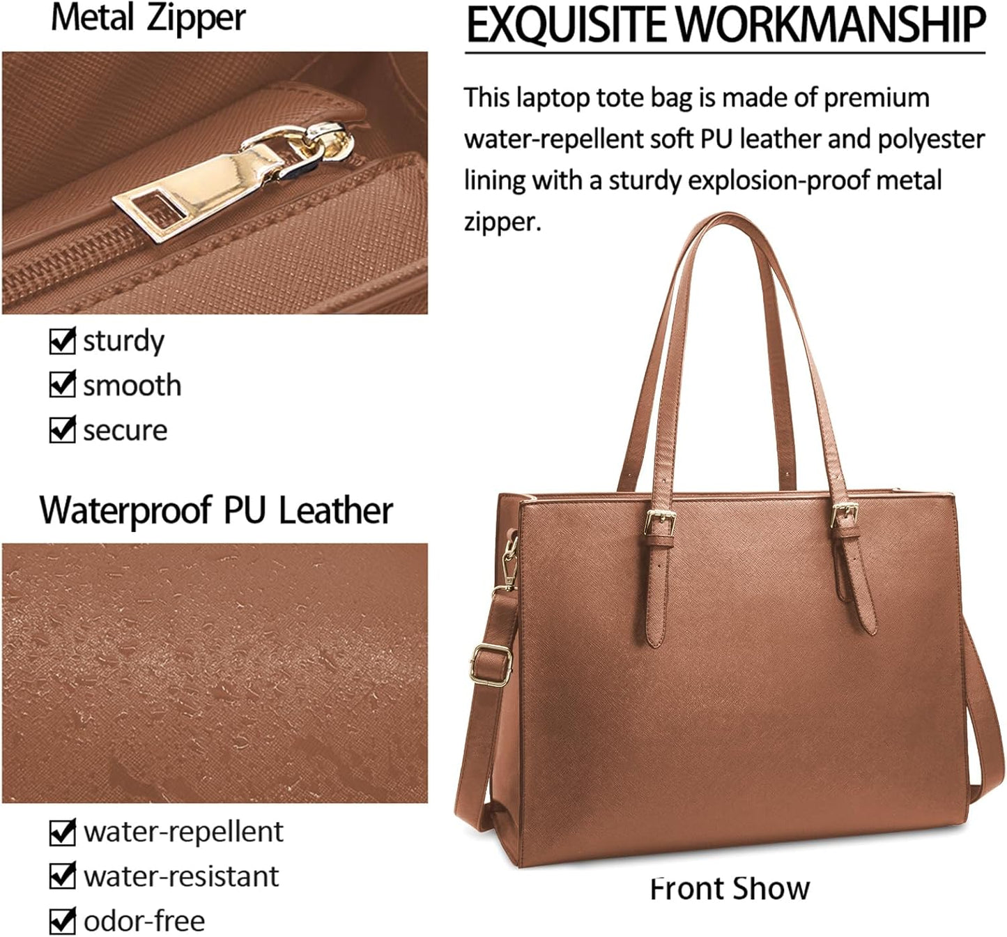 Laptop Bag for Women Waterproof Lightweight Leather 15.6 Inch Computer Tote Bag Business Office Briefcase Large Capacity Handbag Shoulder Bag Professional Office Work Bag