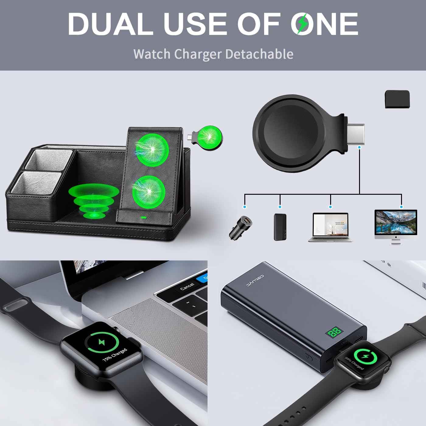 LADSTAG Black Leather Desk Organizer With Charging Station,Office Supplies Desk Accessories,Pen Holder for Desk,Remote Control Holder,Desk Organizer With Phone Charger,Nightstand Desktop Organizer