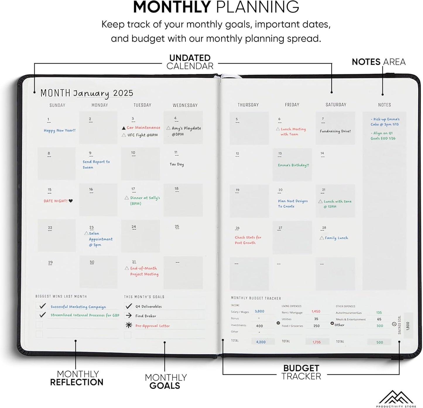 Undated, 2025 Planner, 8.5" x 11" - The #1 Productivity Planner to Achieve Your 2025 Goals - Planner 2025-2026 by PRODUCTIVITY STORE (A4, BLACK)