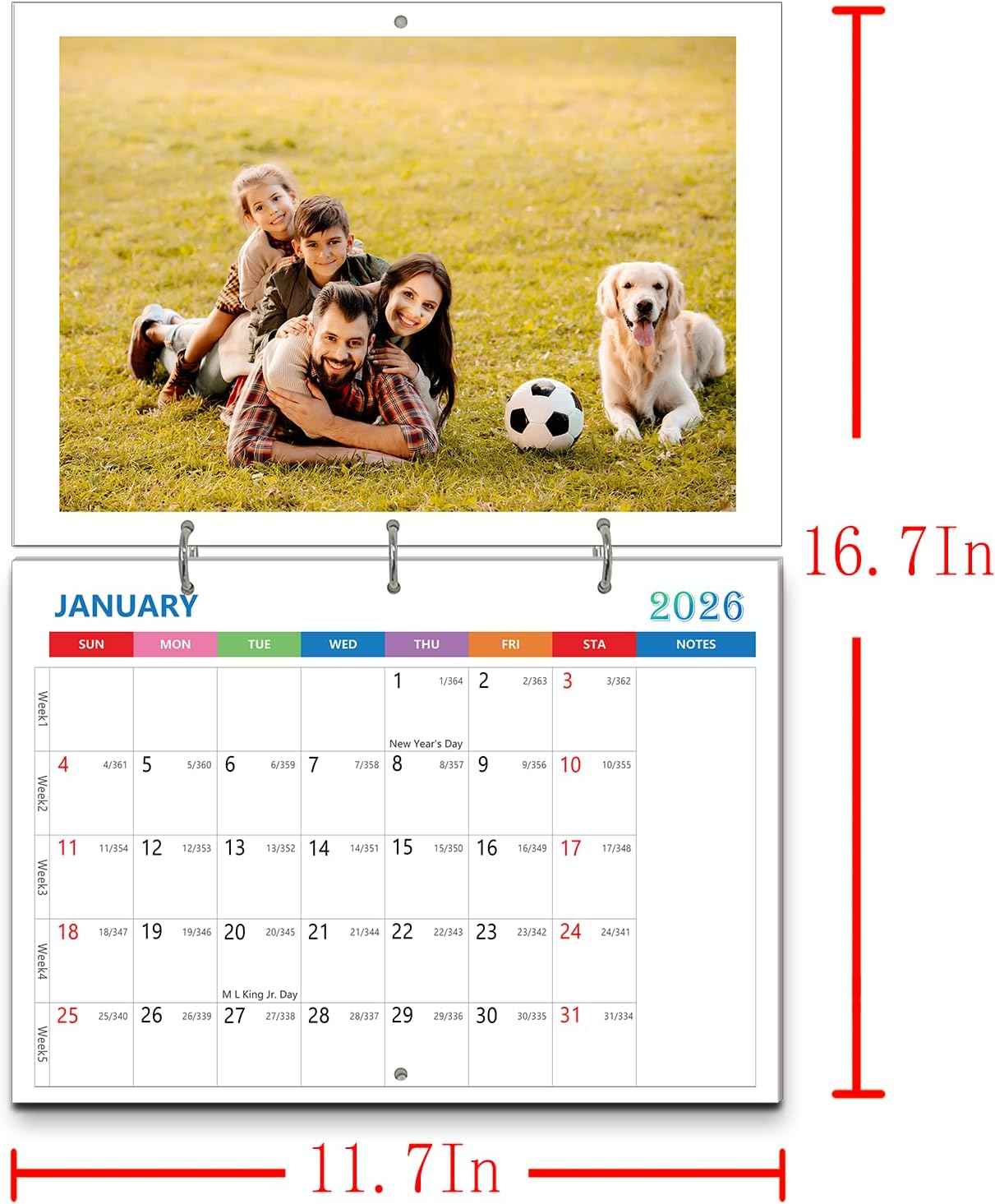 (Made in Chicago) Custom Personalized Photo Wall Calendar 2026 Print Your Photo Calendars &Customized Make Your Own Calendar For Home Office Party Birthday Christmas Gift