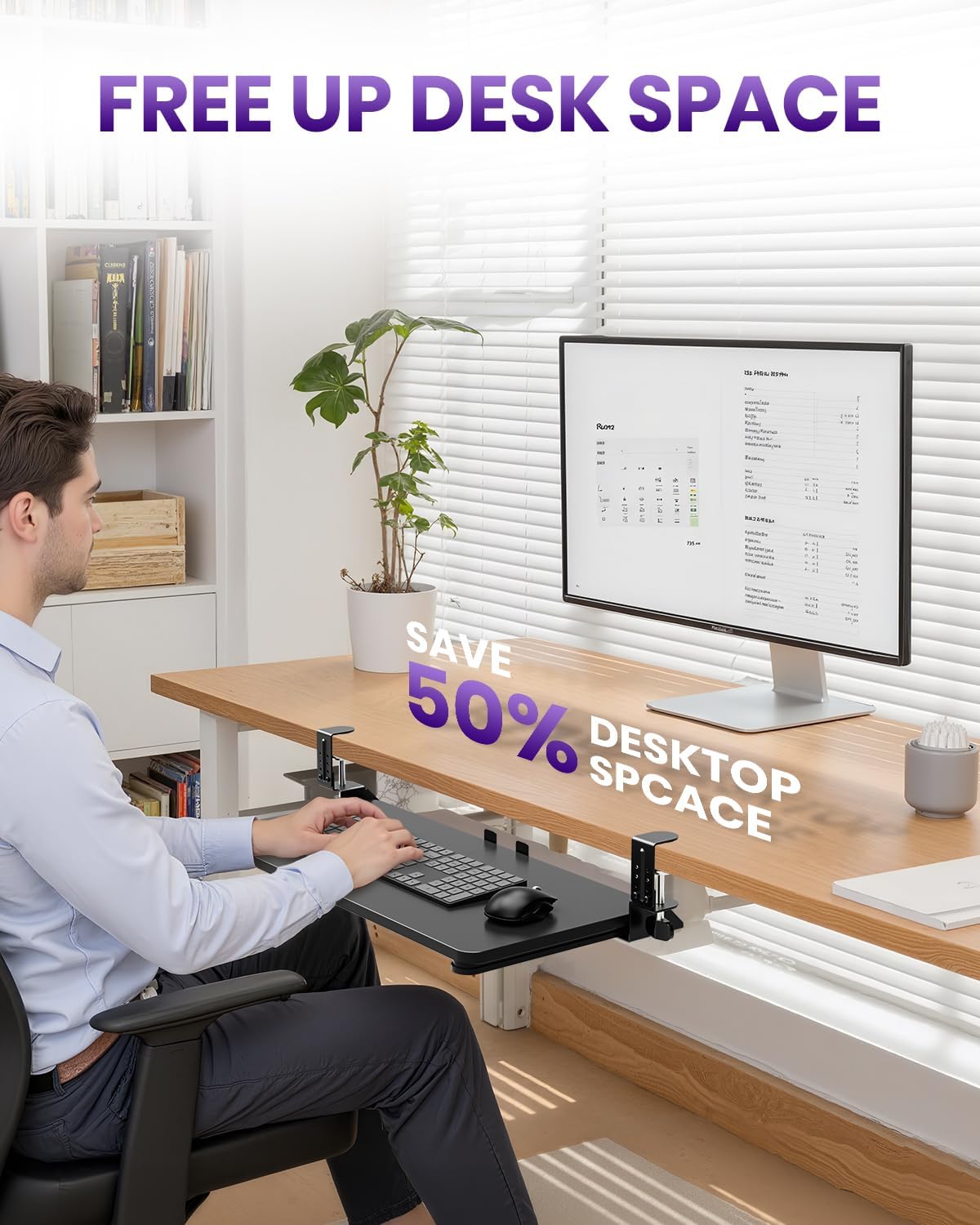 Ergonomic Keyboard Tray Under Desk, Pull Out with Adjustable C-clamp, 25.6 (31.5 Including Clamps) x 11.8 Inch Slide Out Computer Keyboard Drawer Mouse Tray for Typing, Large & Black
