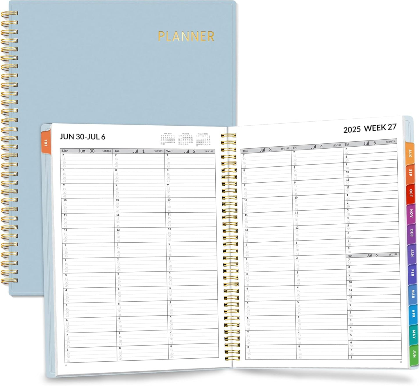 SUNEE 2025-2026 Appointment Book, Quarter-Hourly, Weekly & Monthly - from July 2025 to June 2026, 8.5"x11" Academic Planner, Flexible Cover, Note Pages, Pockets, Bookmark, Spiral Binding, Blue