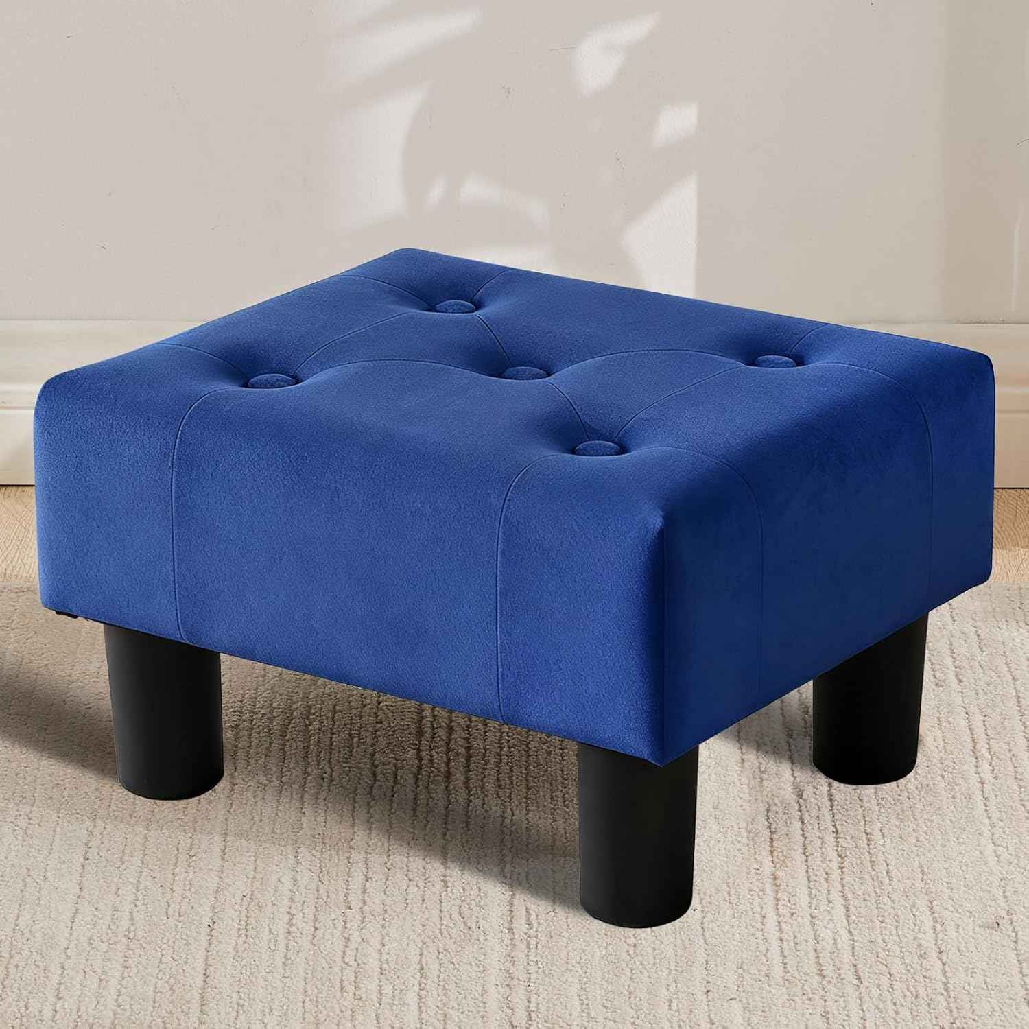 Small Foot Stool Ottoman, Velvet Footstool Ottoman Foot Rest for Couch, Rectangle Footstools and Ottomans Small for Living Room, Entryway and Bedroom (Blue)