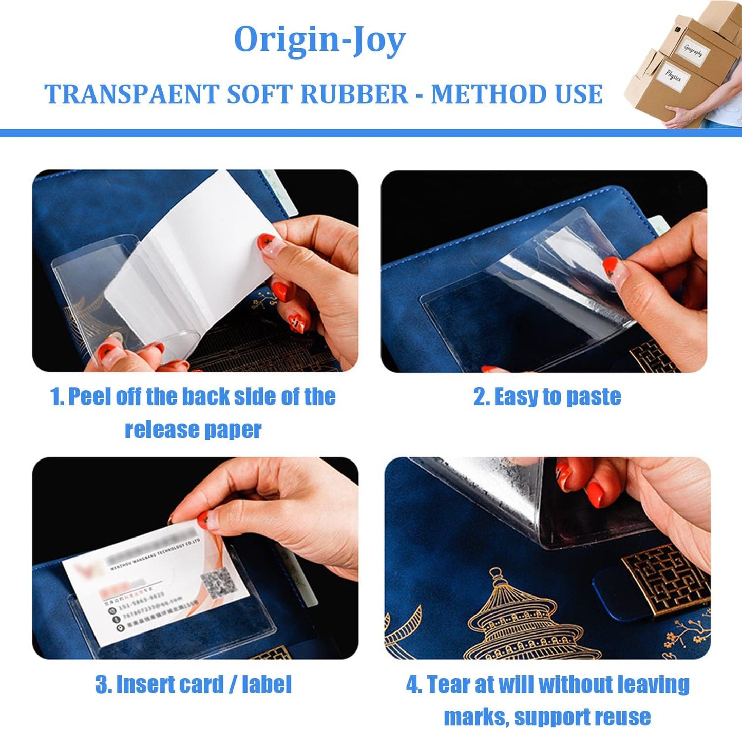 Origin-Joy 60 PCS Self Adhesive Index Card Pockets with Top Open, Clear Plastic Label Holder for Cards of Note, Library and Business, Adhesive Label Pockets & Card Holder (3 x 4.5 inch)