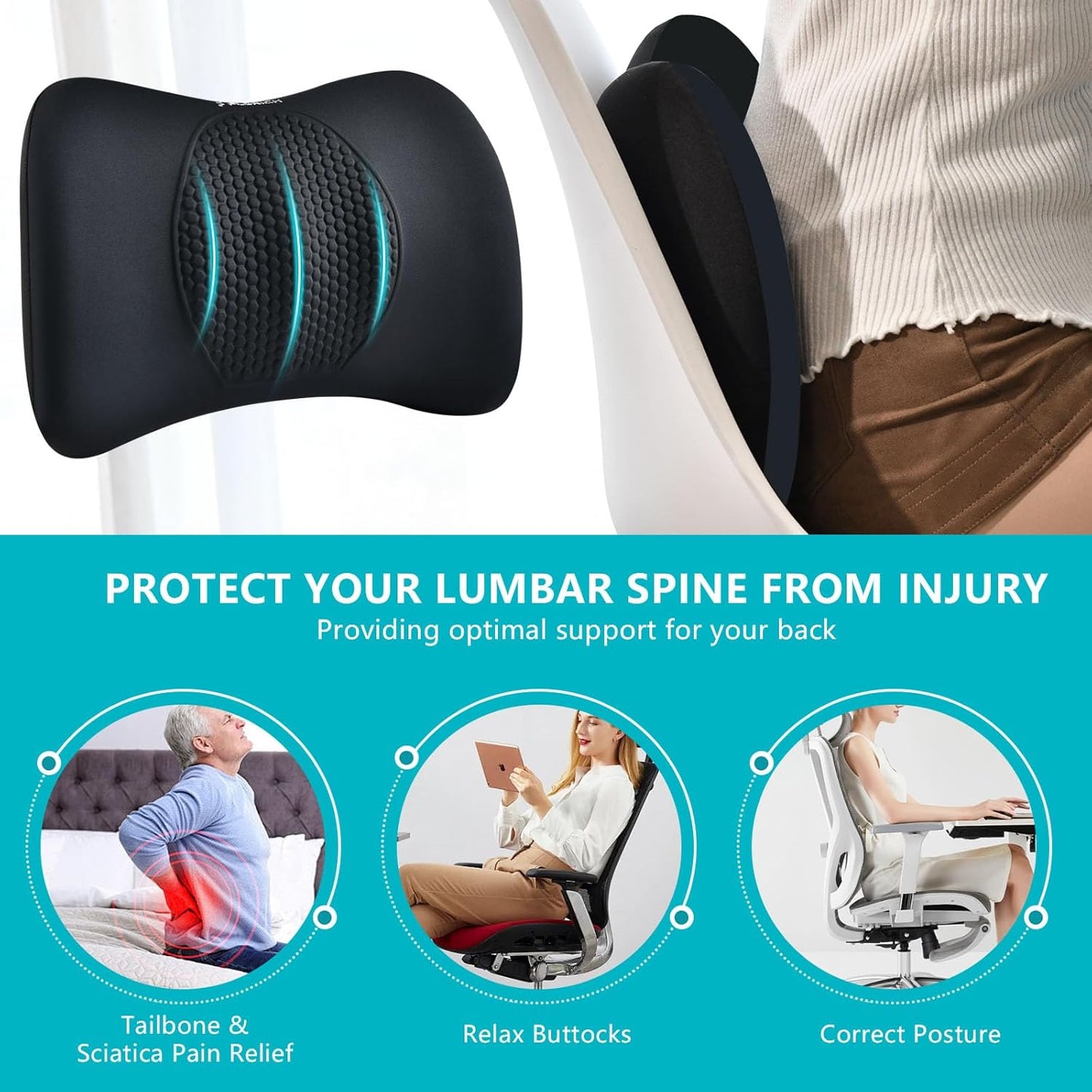 FLORICH Car Seat Cushion and Back Support for Office Chair Memory Foam Chair Cushions Pressure Relief Seat Pads with Gel Massage Point Lumbar Support (Black)