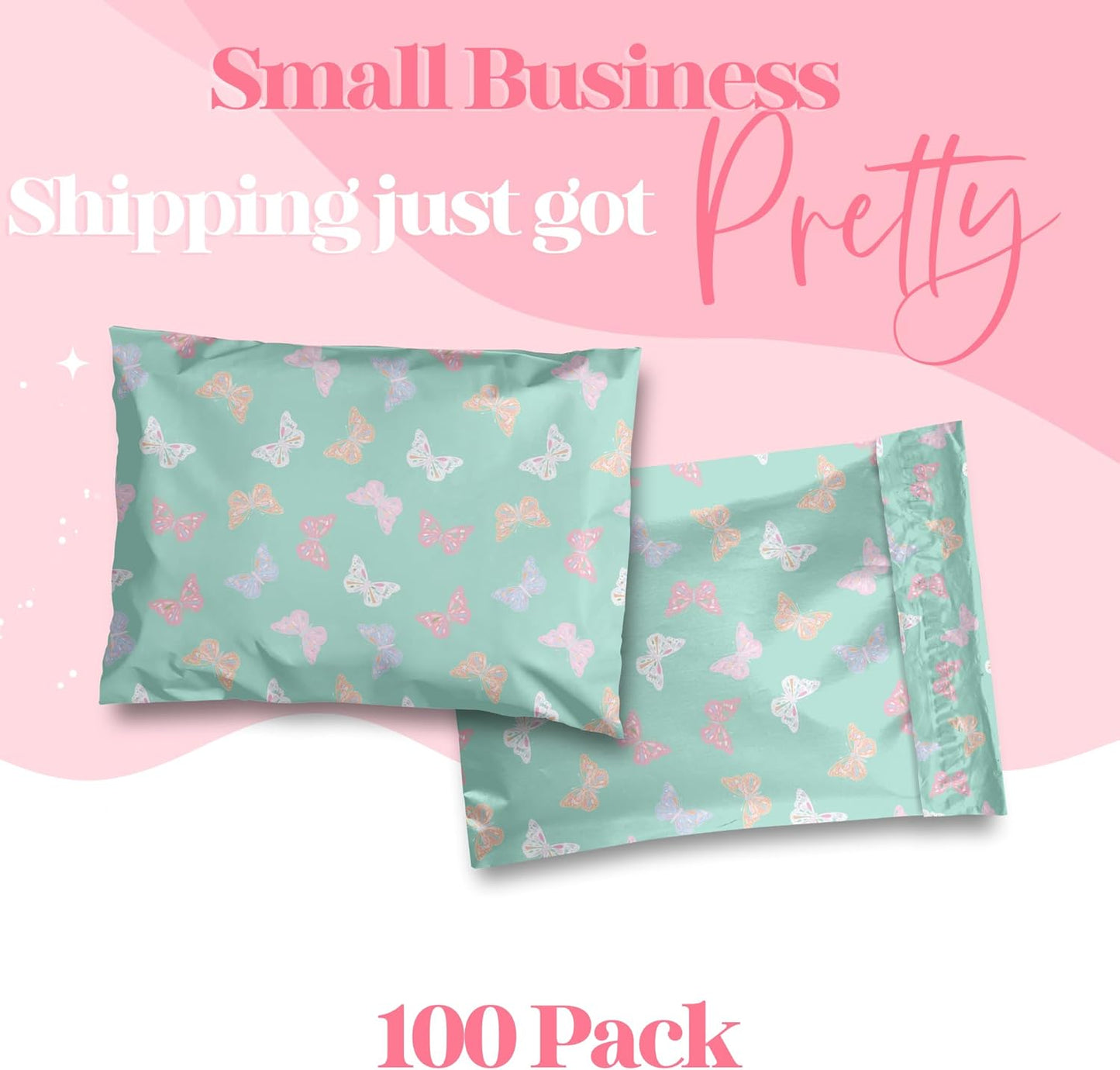 6x9 Designer Poly Mailer 100 Pack Heavy Duty Waterproof Self Seal Shipping Bags for Small Business Large Mailing Envelopes Bulk Tear Resistant Packaging Butterfly