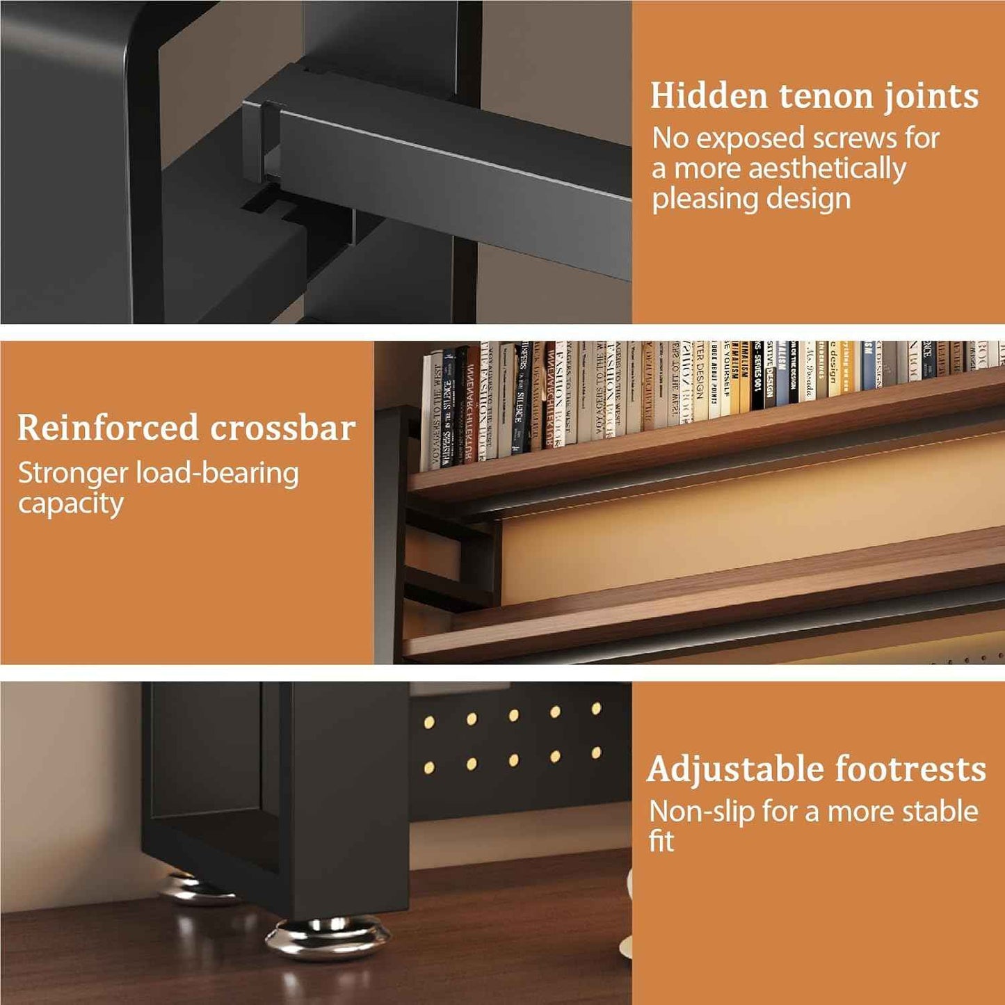 Desk Shelf Organizer for Top of Desk – Desktop Bookshelf with Pegboard & Storage Accessories, Adjustable Hutch for Dorm or Office, Steel Frame Display S Black frame + dark brown board 29.5*9.8*36.6in