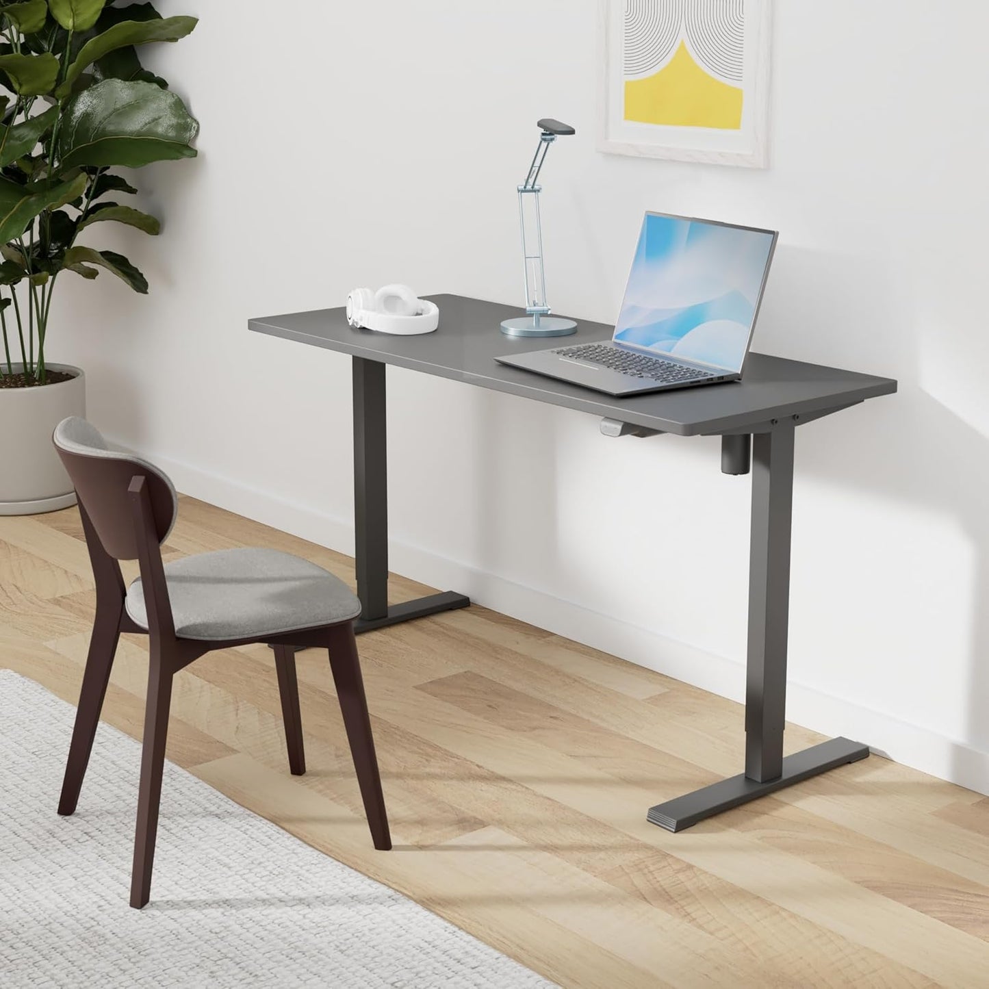 SANODESK Electric Standing Desk 40 x 24 Inches Whole-Piece Desktop Height Adjustable Stand Up Desk w/6-Button Controller Ergonomic Computer Desk for Home Office, Black Frame + Black Tabletop